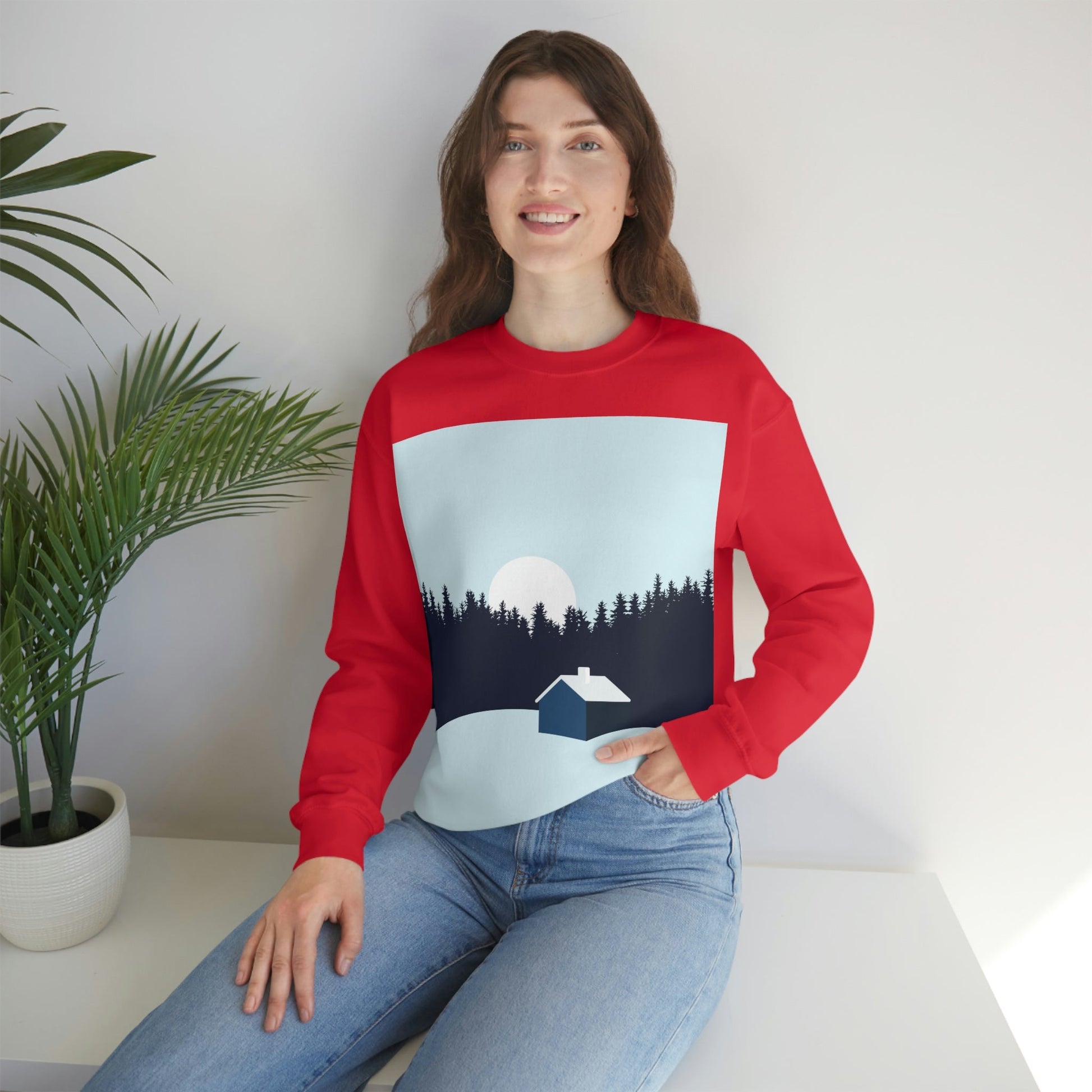 Frosty Morning Forest Minimal Art Unisex Heavy Blend™ Crewneck Sweatshirt Ichaku [Perfect Gifts Selection]