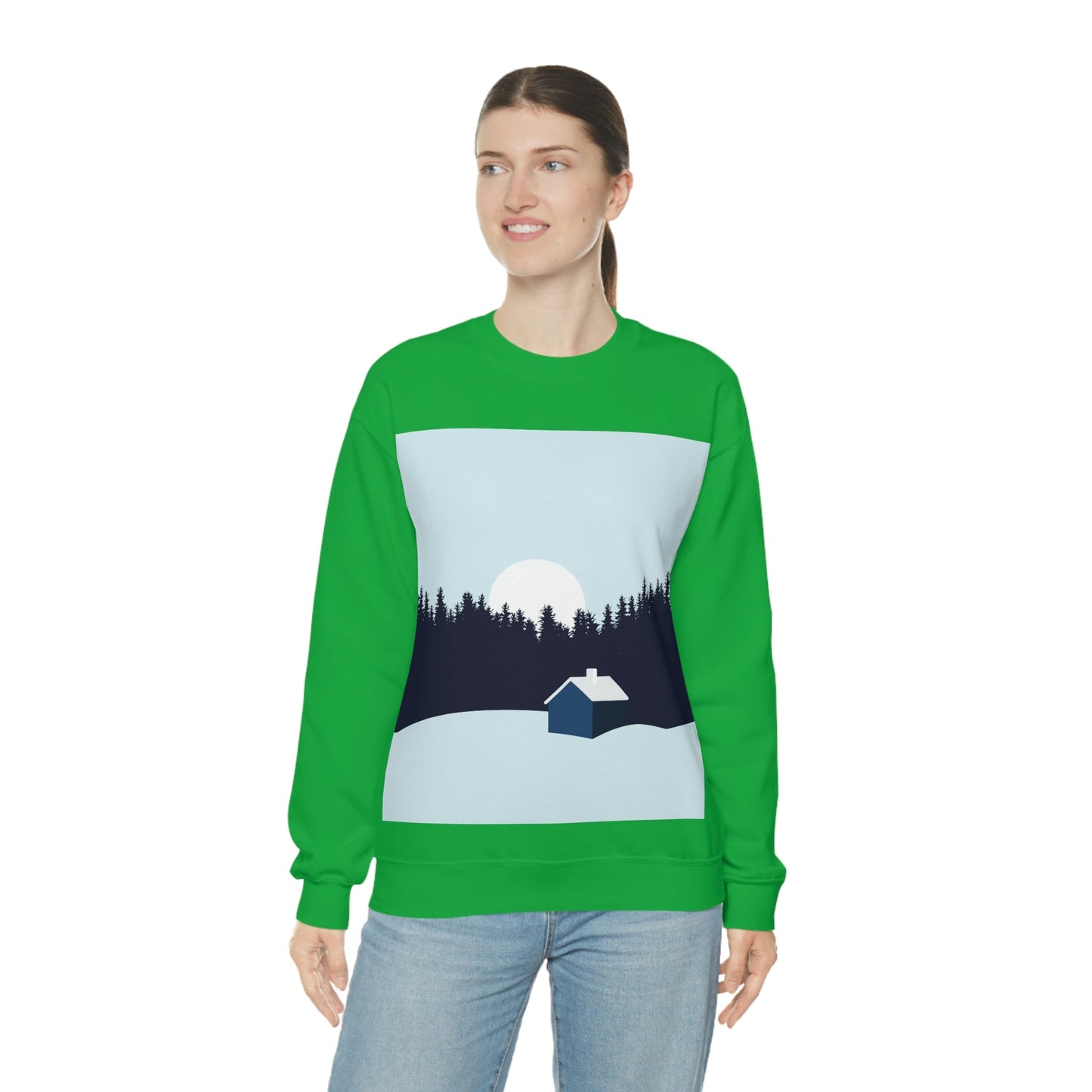 Frosty Morning Forest Minimal Art Unisex Heavy Blend™ Crewneck Sweatshirt Ichaku [Perfect Gifts Selection]