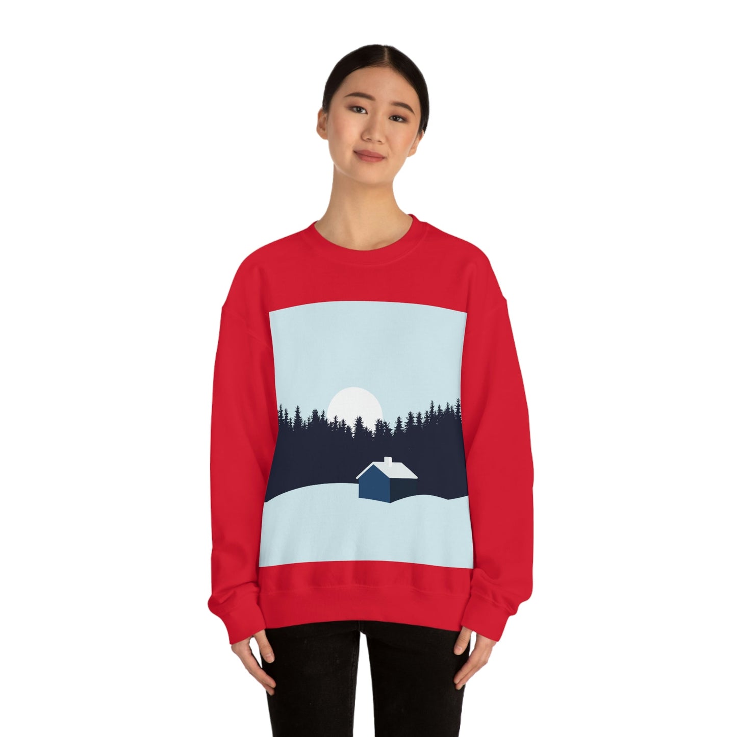 Frosty Morning Forest Minimal Art Unisex Heavy Blend™ Crewneck Sweatshirt Ichaku [Perfect Gifts Selection]