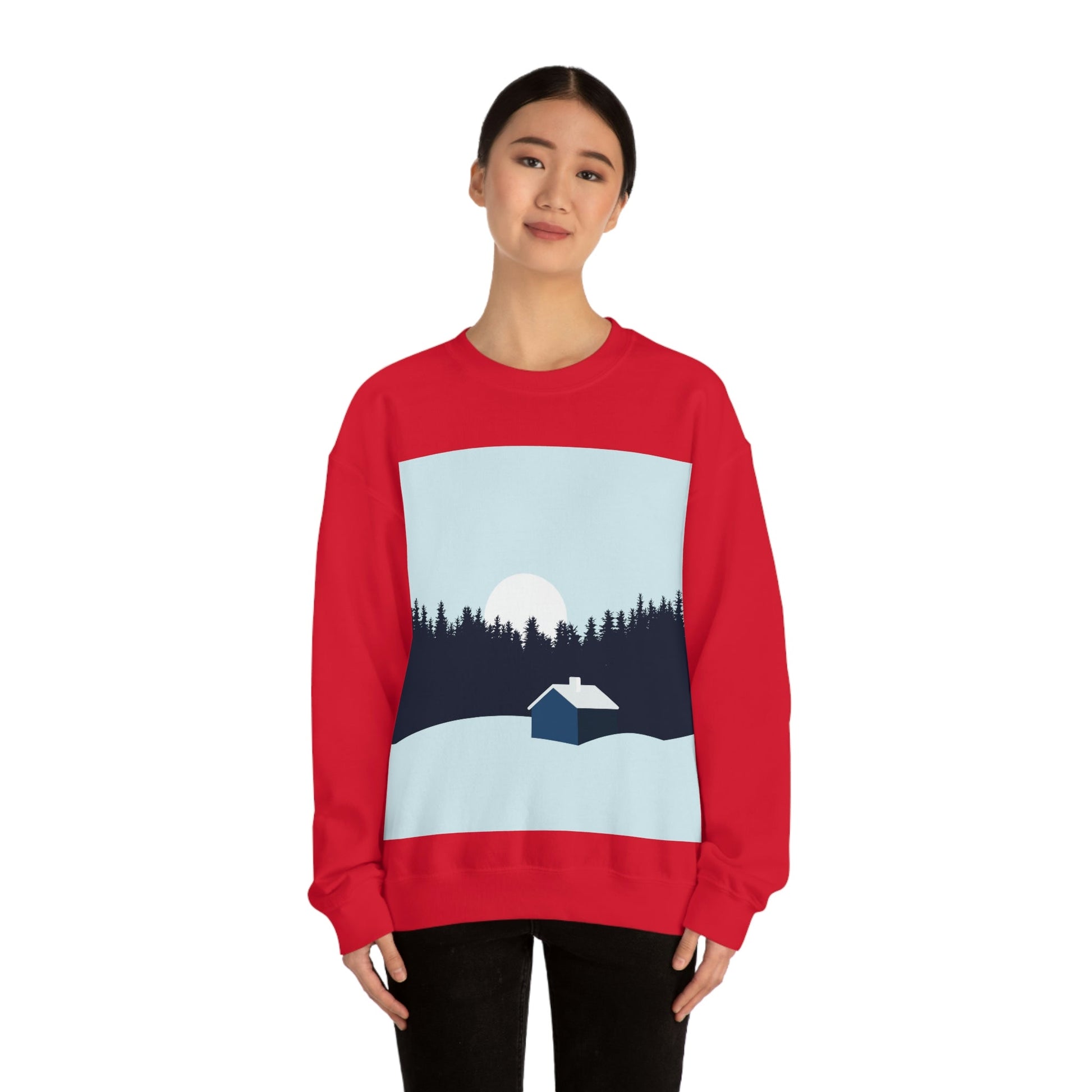 Frosty Morning Forest Minimal Art Unisex Heavy Blend™ Crewneck Sweatshirt Ichaku [Perfect Gifts Selection]