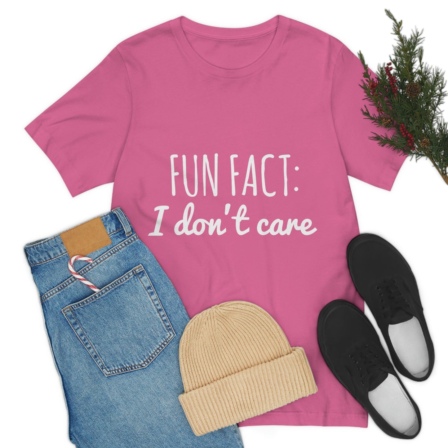 Fun Fact I don`t Care Humor Quotes White Text Unisex Jersey Short Sleeve T-Shirt Ichaku [Perfect Gifts Selection]
