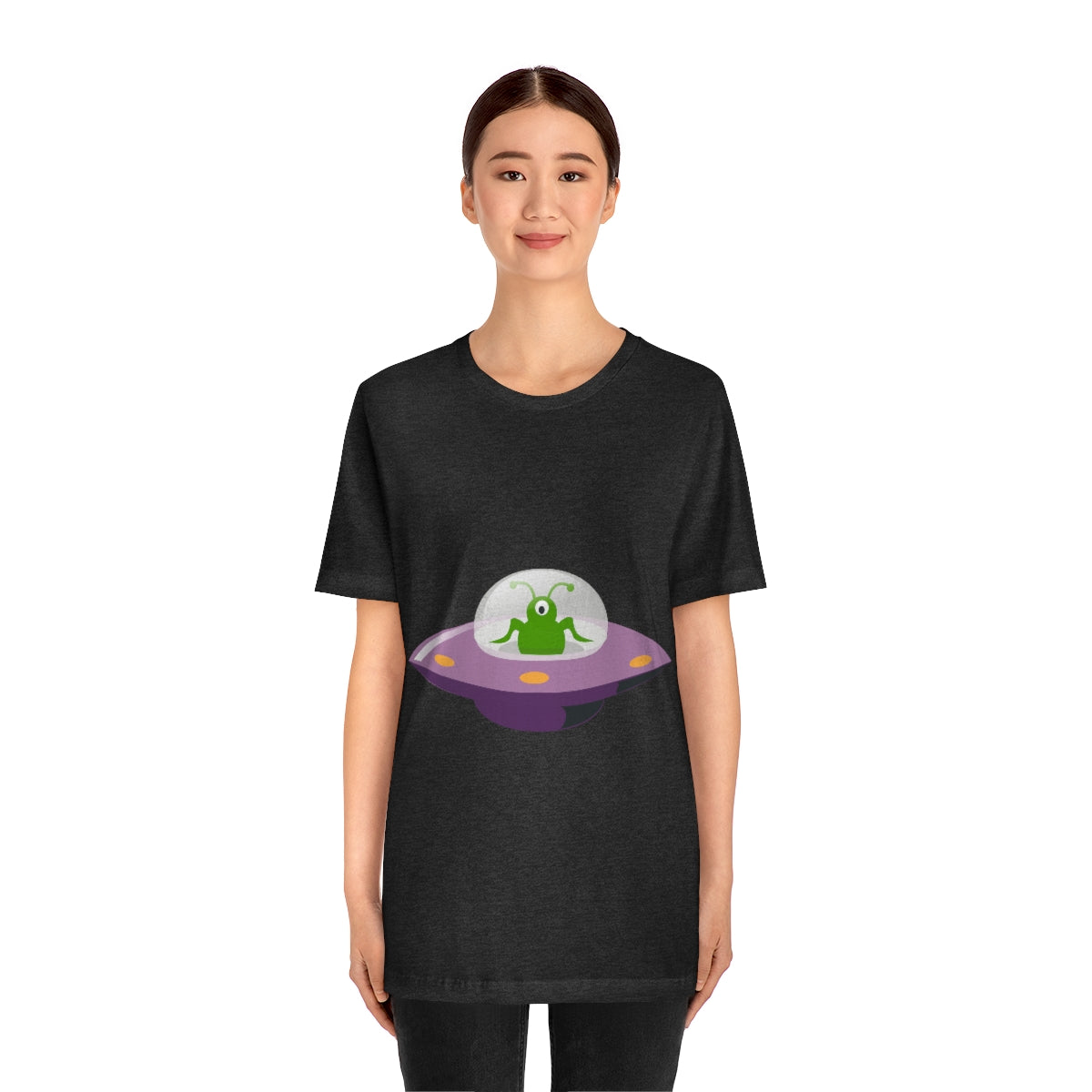 Funny Aliens UFO Arrival Cartoon Green People Unisex Jersey Short Sleeve T-Shirt Ichaku [Perfect Gifts Selection]