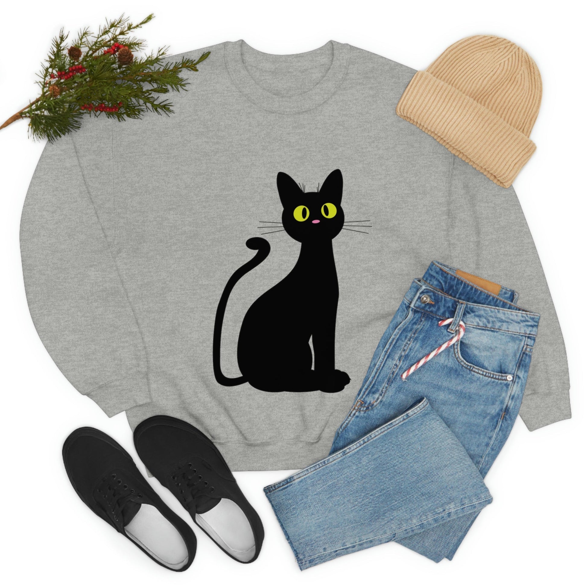 Funny Anime Black Cat Unisex Heavy Blend™ Crewneck Sweatshirt Ichaku [Perfect Gifts Selection]