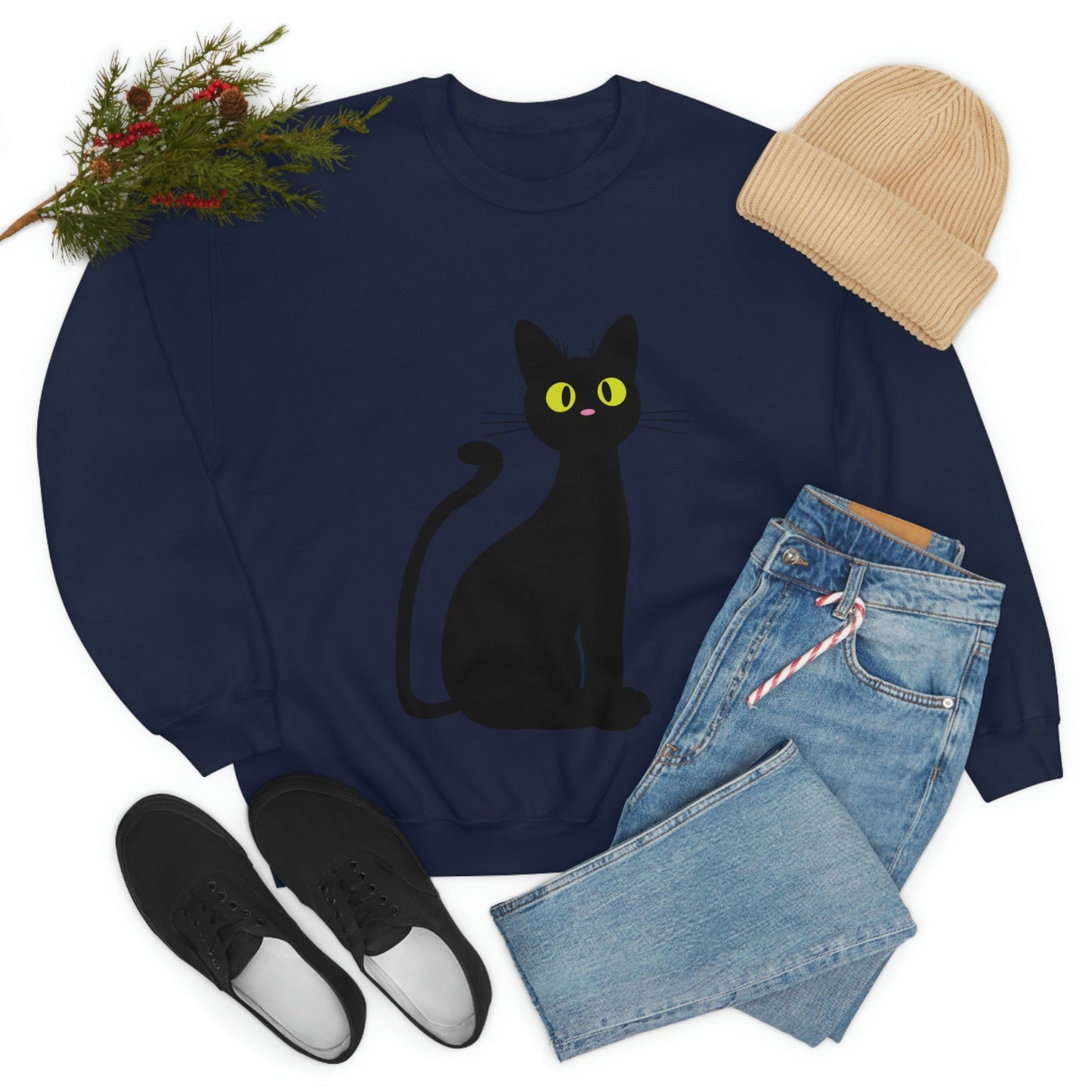 Funny Anime Black Cat Unisex Heavy Blend™ Crewneck Sweatshirt Ichaku [Perfect Gifts Selection]