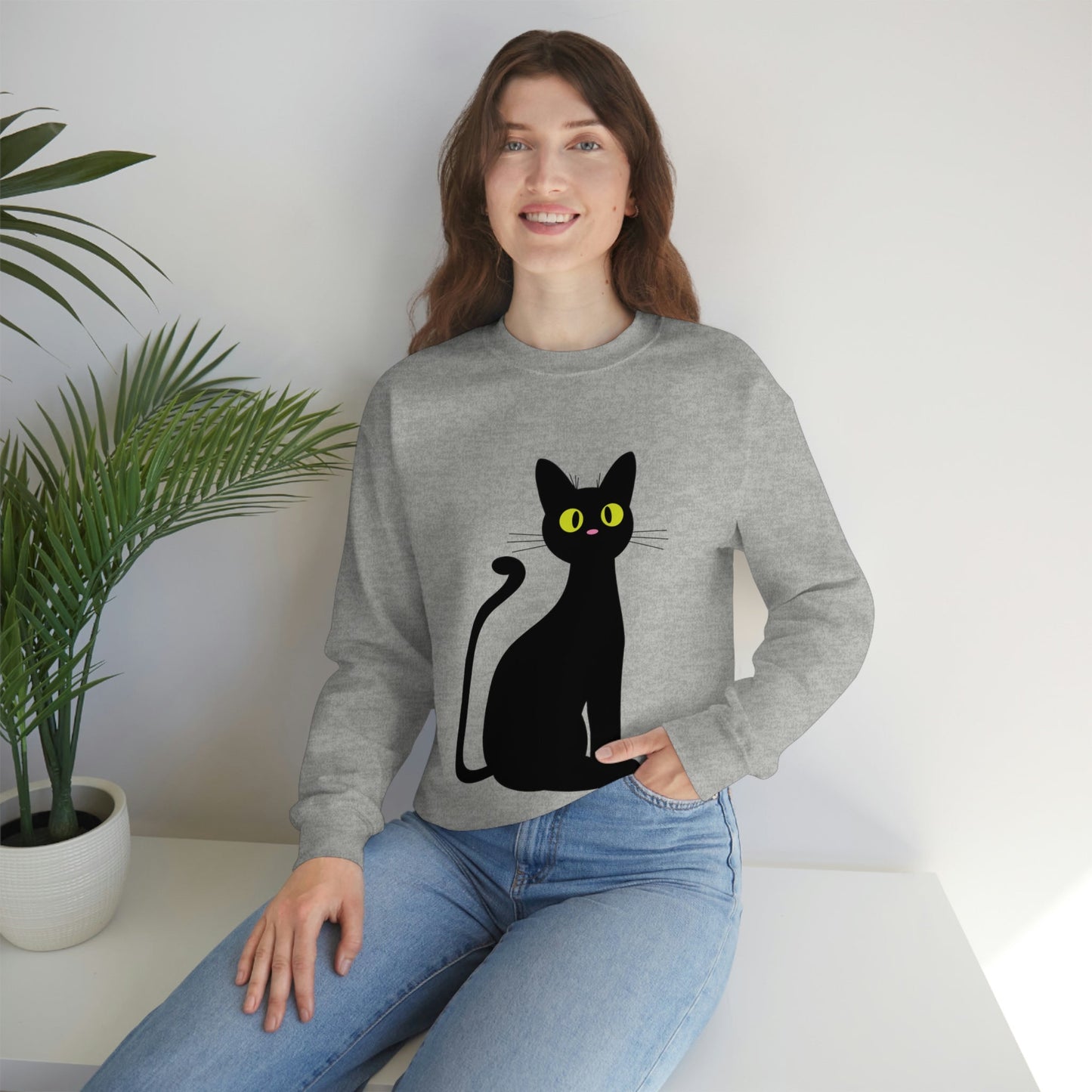 Funny Anime Black Cat Unisex Heavy Blend™ Crewneck Sweatshirt Ichaku [Perfect Gifts Selection]