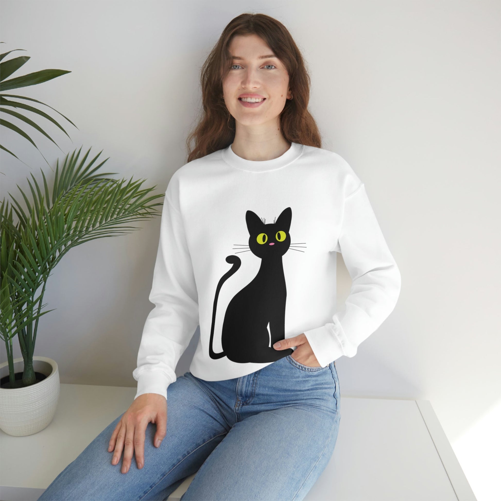 Funny Anime Black Cat Unisex Heavy Blend™ Crewneck Sweatshirt Ichaku [Perfect Gifts Selection]