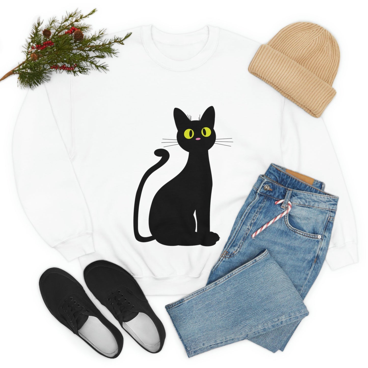 Funny Anime Black Cat Unisex Heavy Blend™ Crewneck Sweatshirt Ichaku [Perfect Gifts Selection]