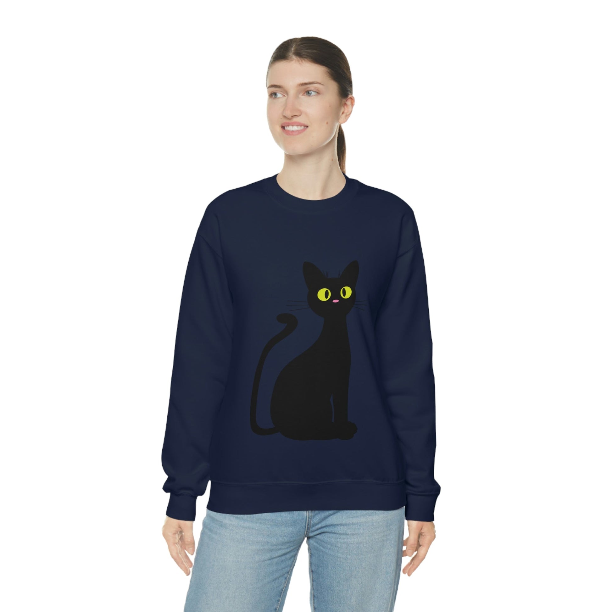 Funny Anime Black Cat Unisex Heavy Blend™ Crewneck Sweatshirt Ichaku [Perfect Gifts Selection]