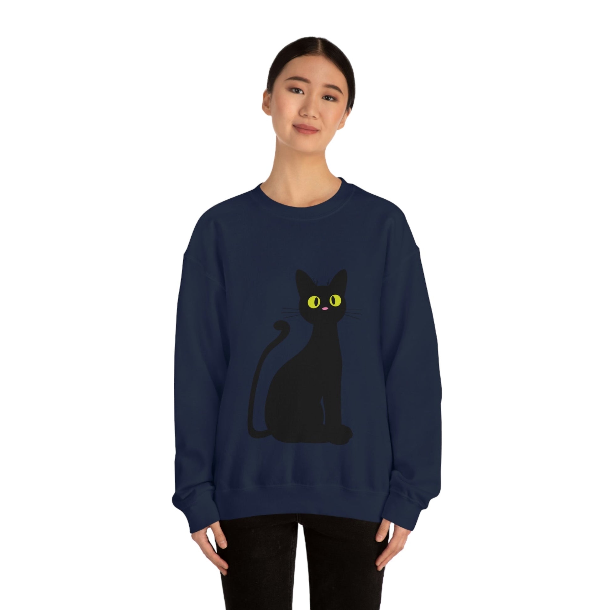 Funny Anime Black Cat Unisex Heavy Blend™ Crewneck Sweatshirt Ichaku [Perfect Gifts Selection]