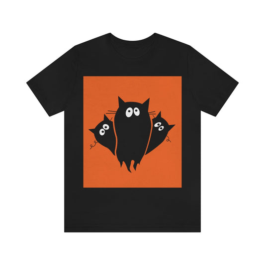 Funny Black Cats Lovers Watching Eyes Cartoon Halloween Meme Unisex Jersey Short Sleeve T-Shirt Ichaku [Perfect Gifts Selection]