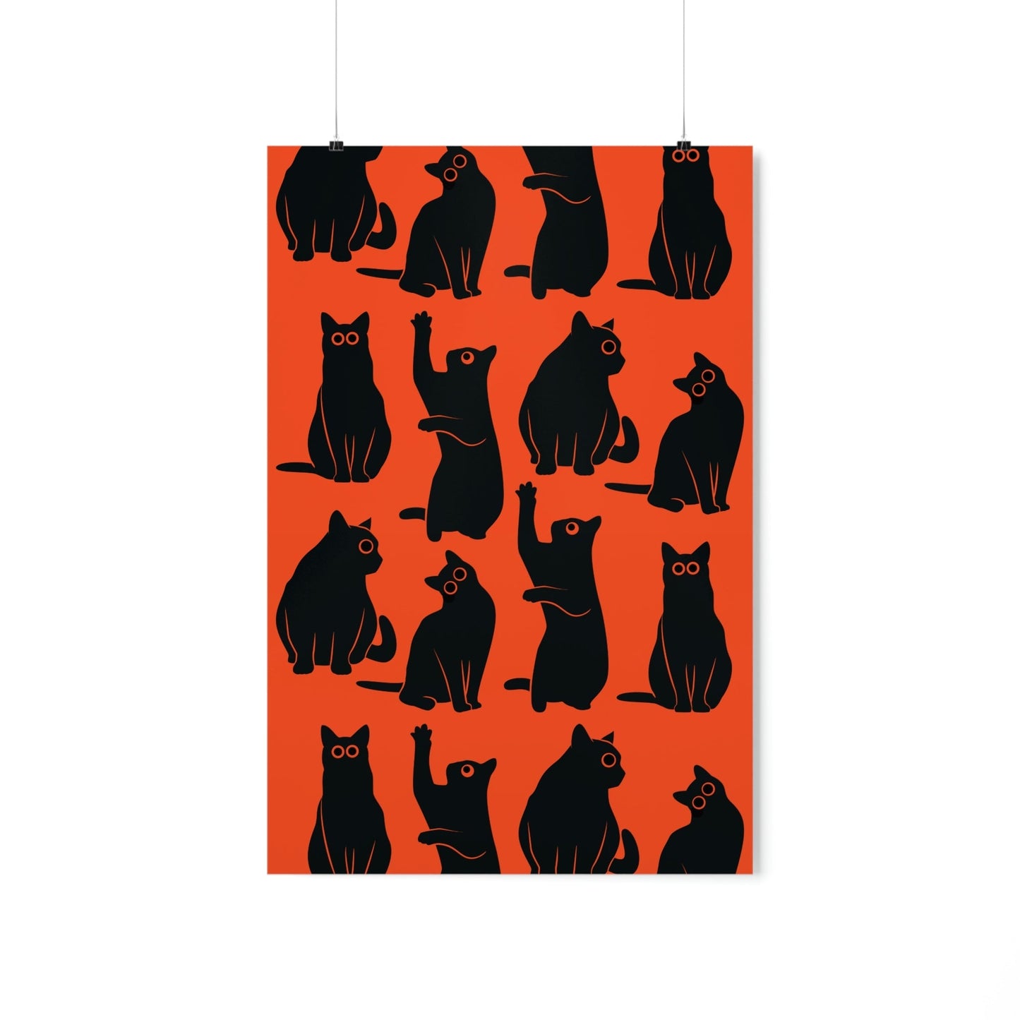 Funny Black Cats Watching Pattern Premium Matte Vertical Posters Ichaku [Perfect Gifts Selection]