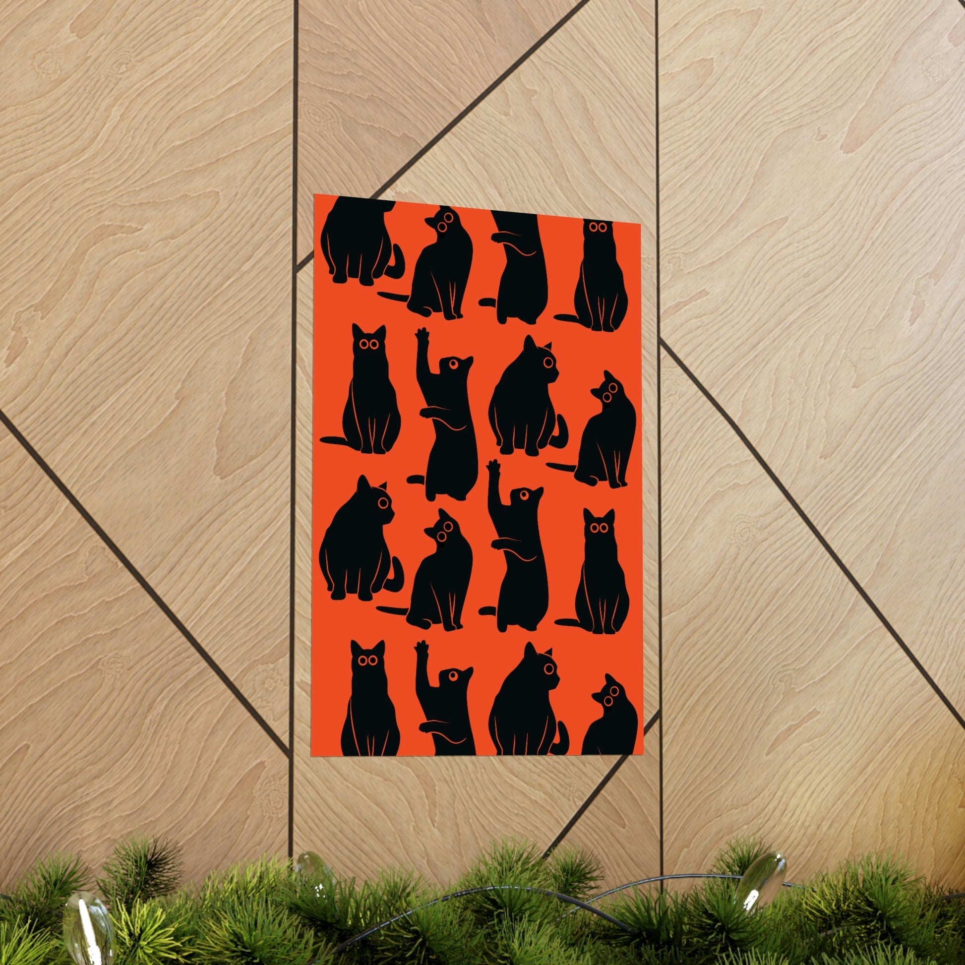 Funny Black Cats Watching Pattern Premium Matte Vertical Posters Ichaku [Perfect Gifts Selection]