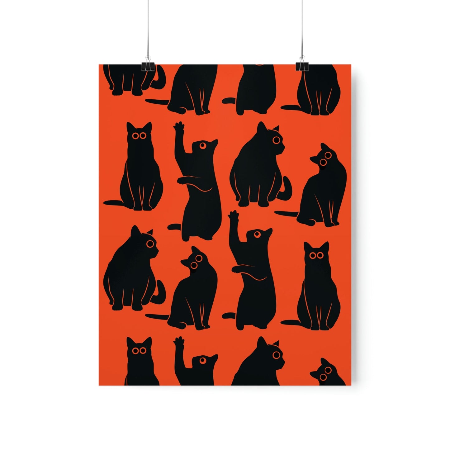 Funny Black Cats Watching Pattern Premium Matte Vertical Posters Ichaku [Perfect Gifts Selection]