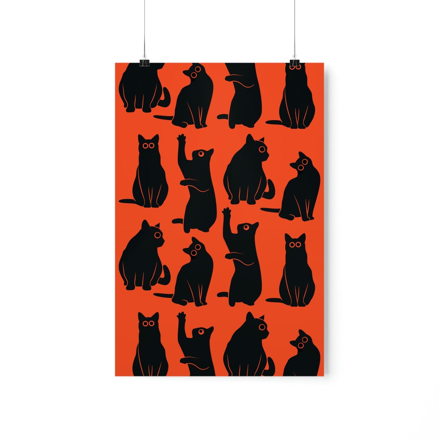 Funny Black Cats Watching Pattern Premium Matte Vertical Posters Ichaku [Perfect Gifts Selection]