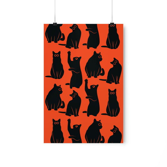 Funny Black Cats Watching Pattern Premium Matte Vertical Posters Ichaku [Perfect Gifts Selection]