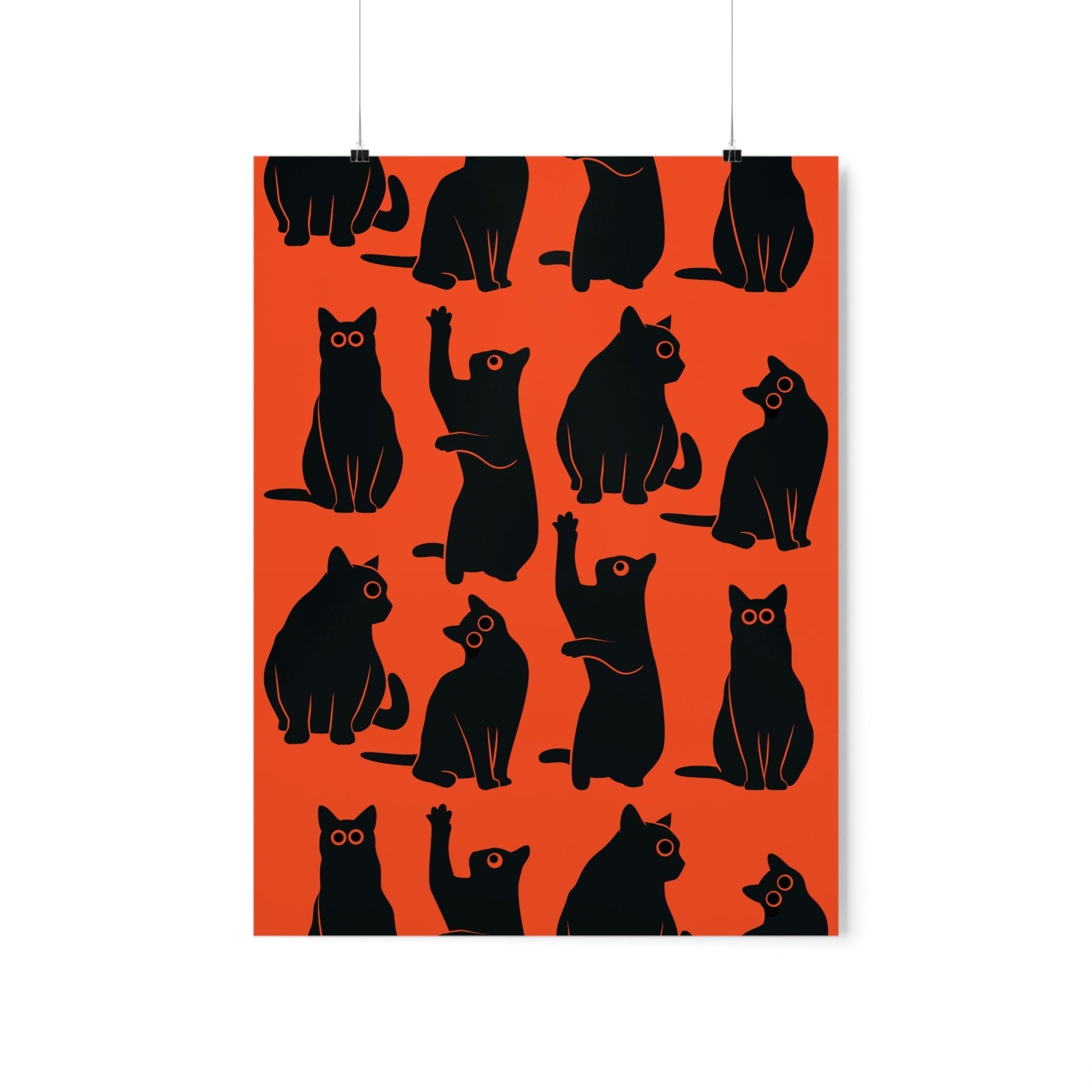 Funny Black Cats Watching Pattern Premium Matte Vertical Posters Ichaku [Perfect Gifts Selection]