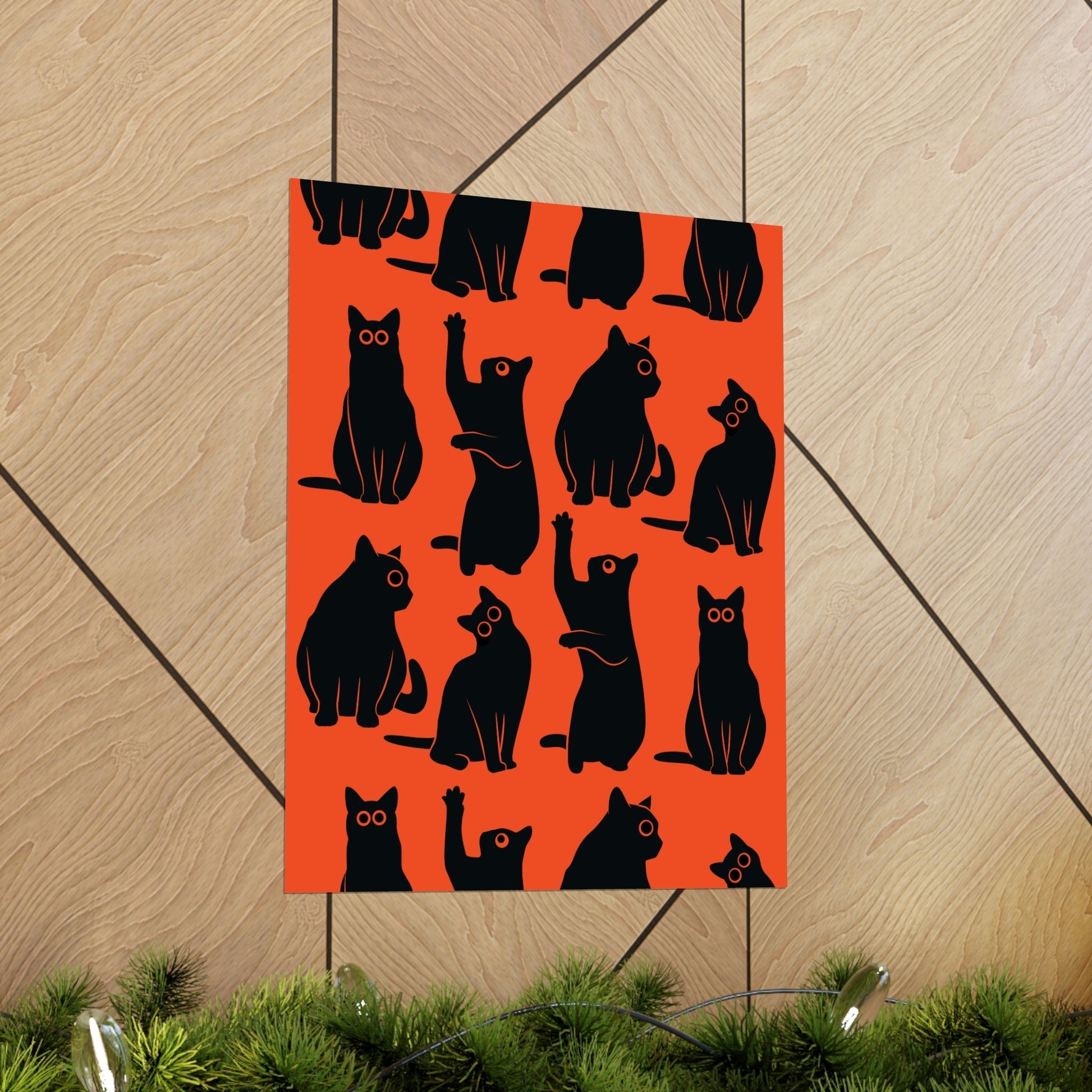 Funny Black Cats Watching Pattern Premium Matte Vertical Posters Ichaku [Perfect Gifts Selection]