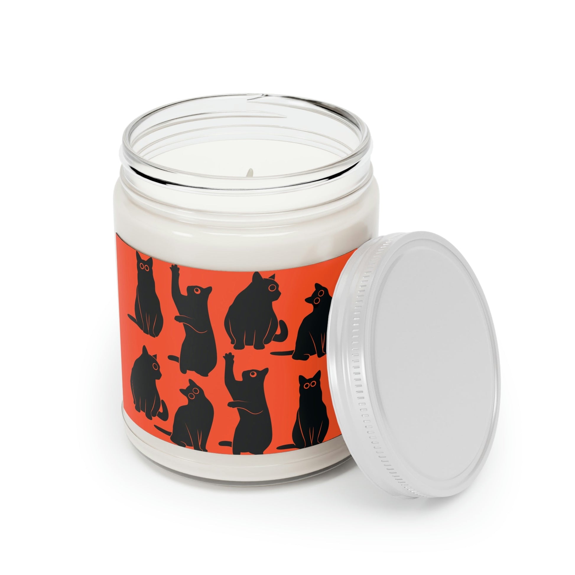 Funny Black Cats Watching Pattern Scented Candle Up to 60h Soy Wax 9oz Ichaku [Perfect Gifts Selection]