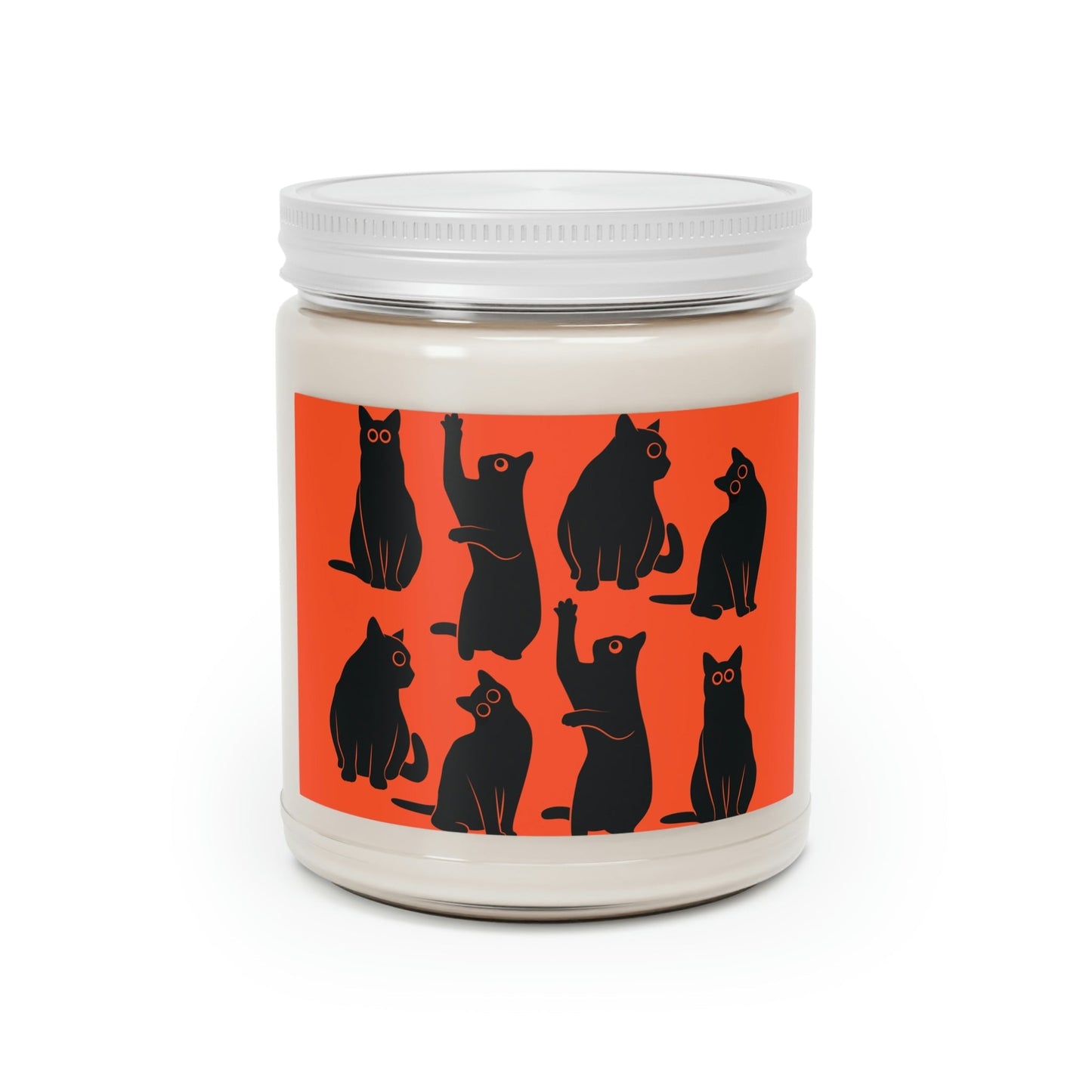 Funny Black Cats Watching Pattern Scented Candle Up to 60h Soy Wax 9oz Ichaku [Perfect Gifts Selection]