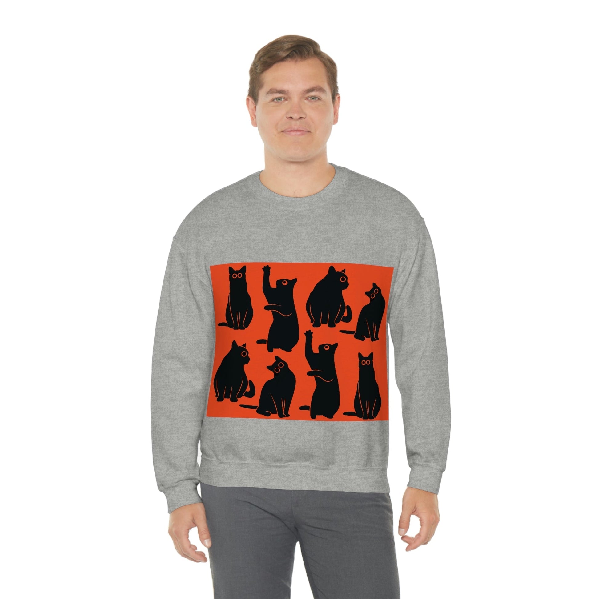 Funny Black Cats Watching Pattern  Unisex Heavy Blend™ Crewneck Sweatshirt Ichaku [Perfect Gifts Selection]