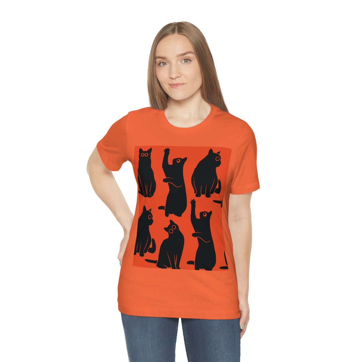 Funny Black Cats Watching Pattern Unisex Jersey Short Sleeve T-Shirt Ichaku [Perfect Gifts Selection]