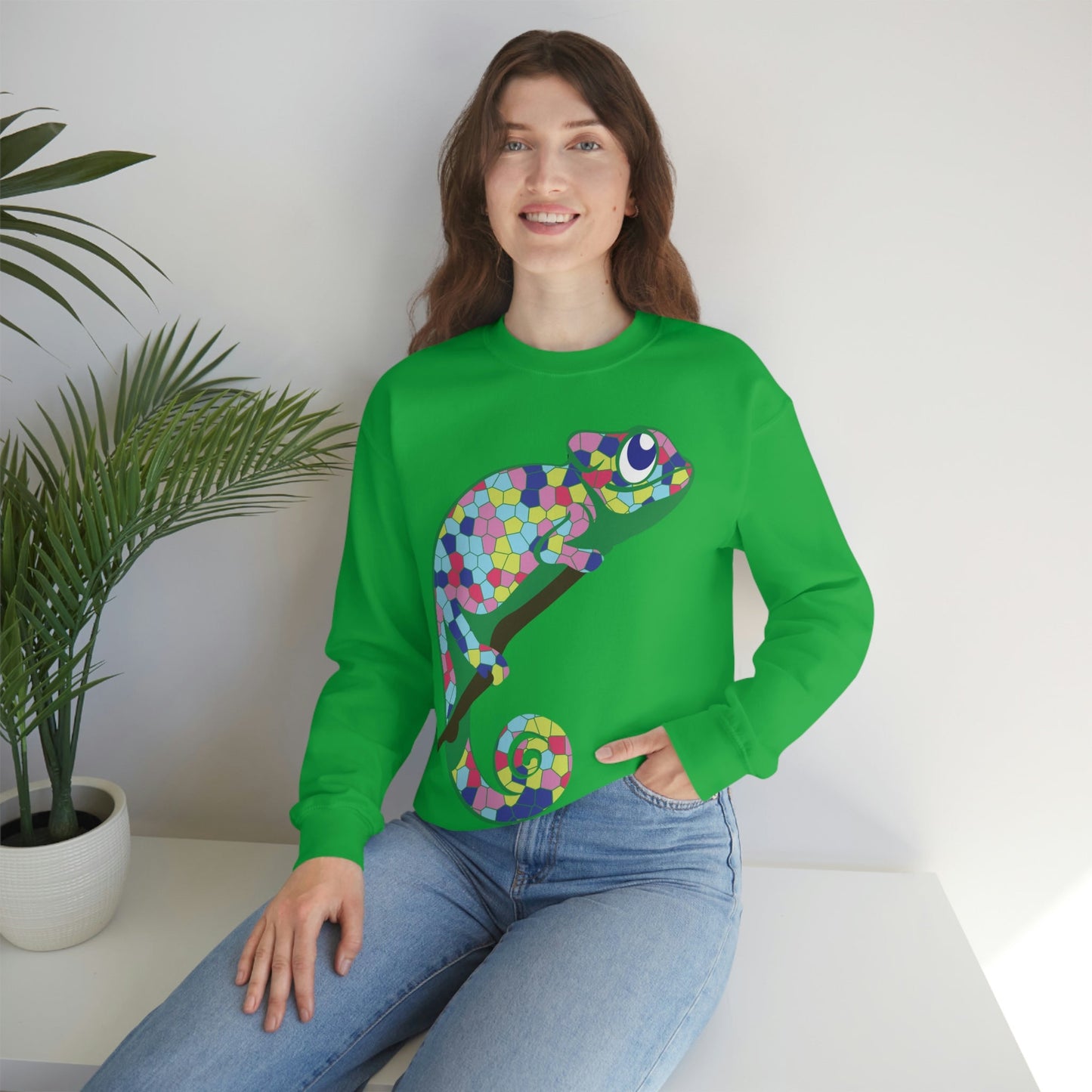 Gecko Iguana Chameleon Lizard Reptile Mozaic Unisex Heavy Blend™ Crewneck Sweatshirt Ichaku [Perfect Gifts Selection]