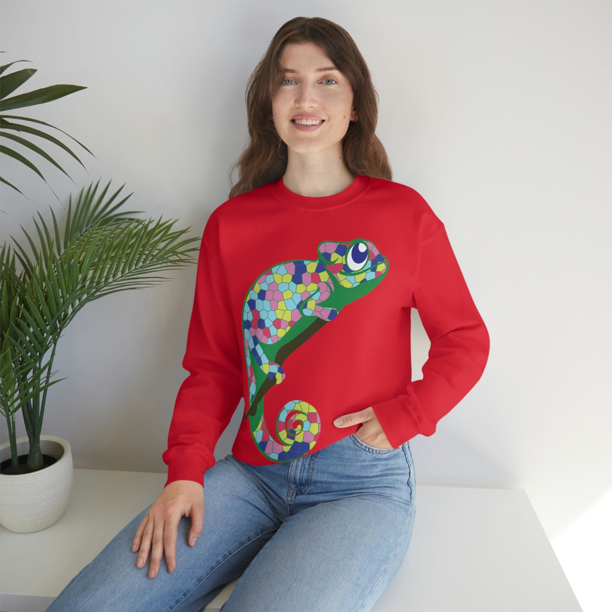 Gecko Iguana Chameleon Lizard Reptile Mozaic Unisex Heavy Blend™ Crewneck Sweatshirt Ichaku [Perfect Gifts Selection]