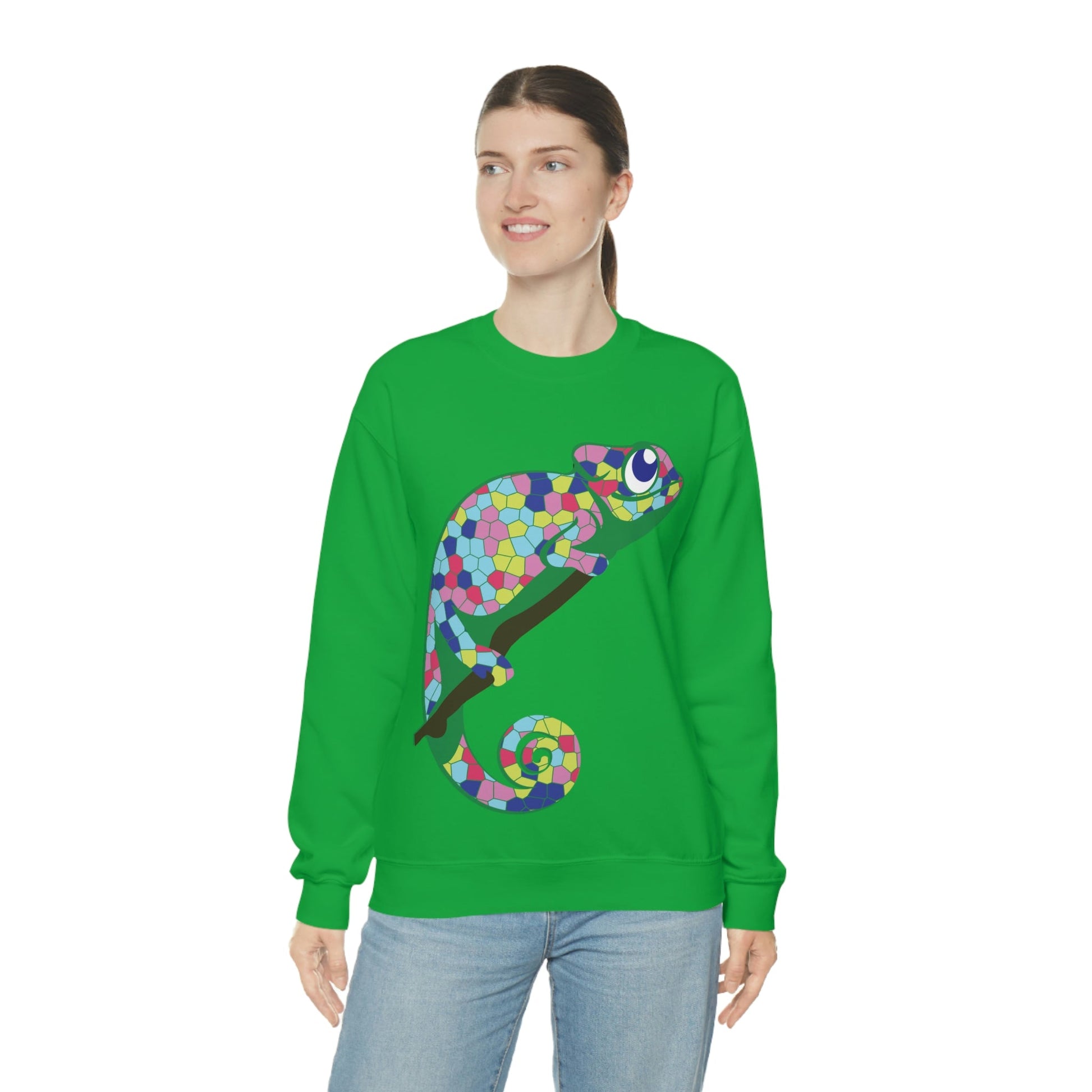 Gecko Iguana Chameleon Lizard Reptile Mozaic Unisex Heavy Blend™ Crewneck Sweatshirt Ichaku [Perfect Gifts Selection]