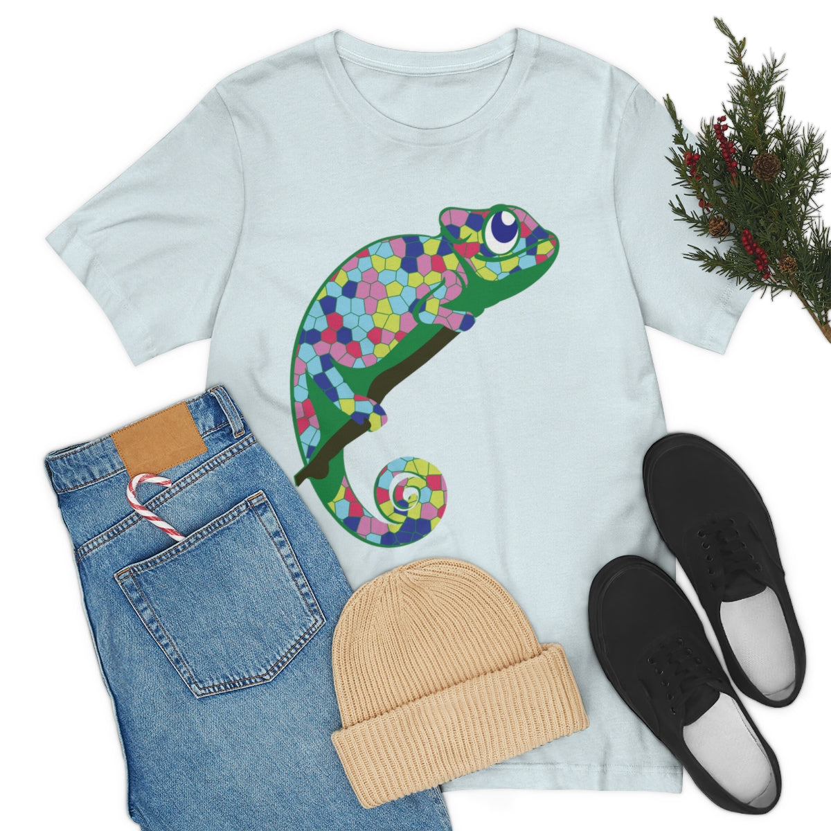 Gecko Iguana Chameleon Lizard Reptile Mozaic Unisex Jersey Short Sleeve T-Shirt Ichaku [Perfect Gifts Selection]