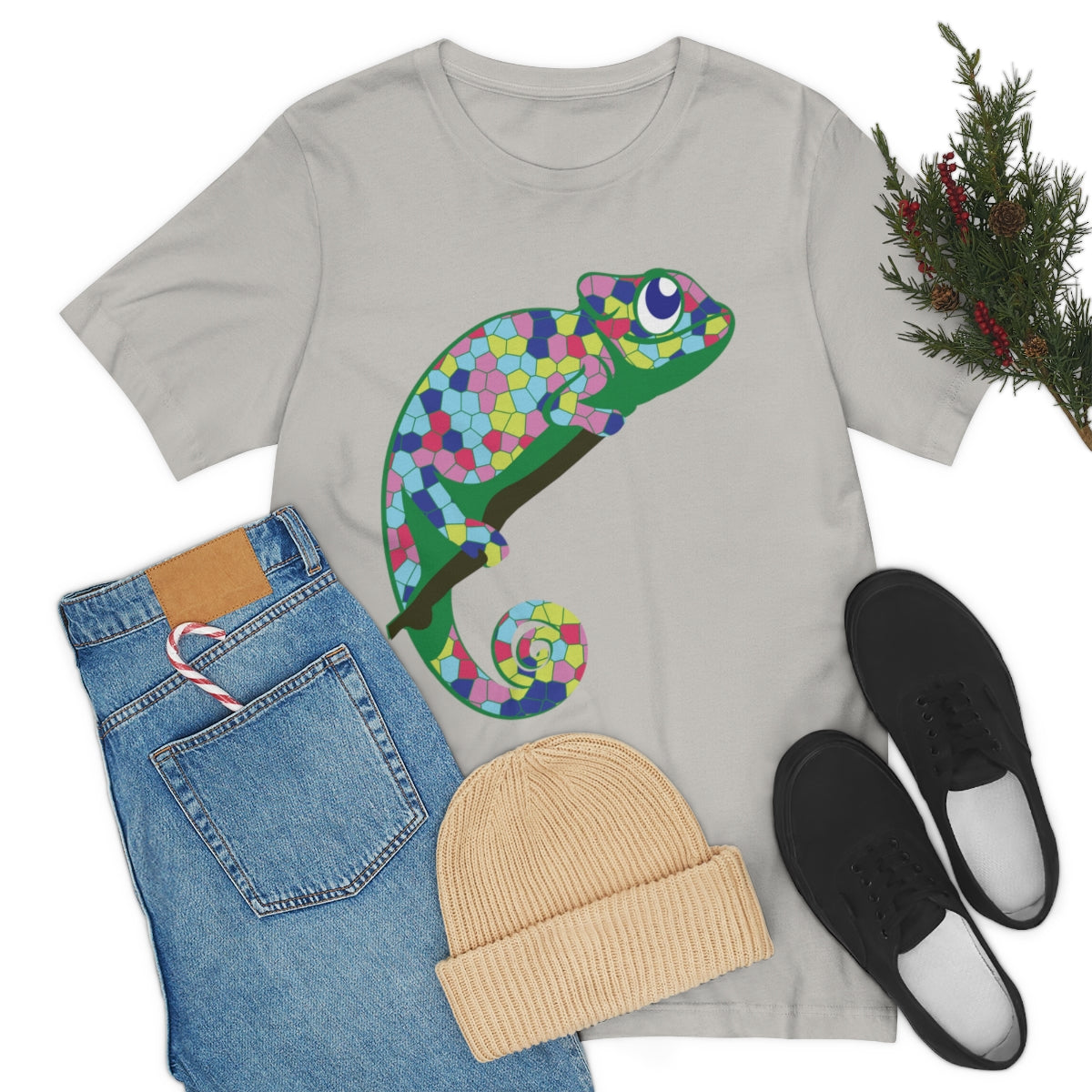 Gecko Iguana Chameleon Lizard Reptile Mozaic Unisex Jersey Short Sleeve T-Shirt Ichaku [Perfect Gifts Selection]