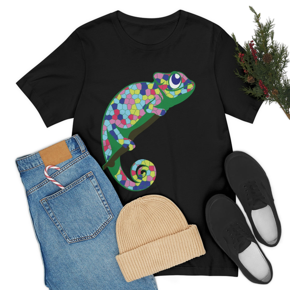 Gecko Iguana Chameleon Lizard Reptile Mozaic Unisex Jersey Short Sleeve T-Shirt Ichaku [Perfect Gifts Selection]