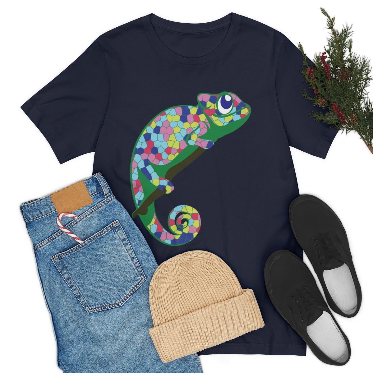 Gecko Iguana Chameleon Lizard Reptile Mozaic Unisex Jersey Short Sleeve T-Shirt Ichaku [Perfect Gifts Selection]