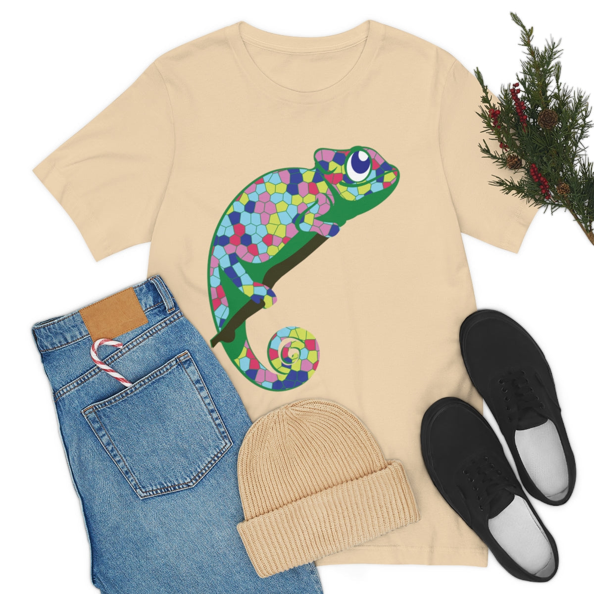 Gecko Iguana Chameleon Lizard Reptile Mozaic Unisex Jersey Short Sleeve T-Shirt Ichaku [Perfect Gifts Selection]