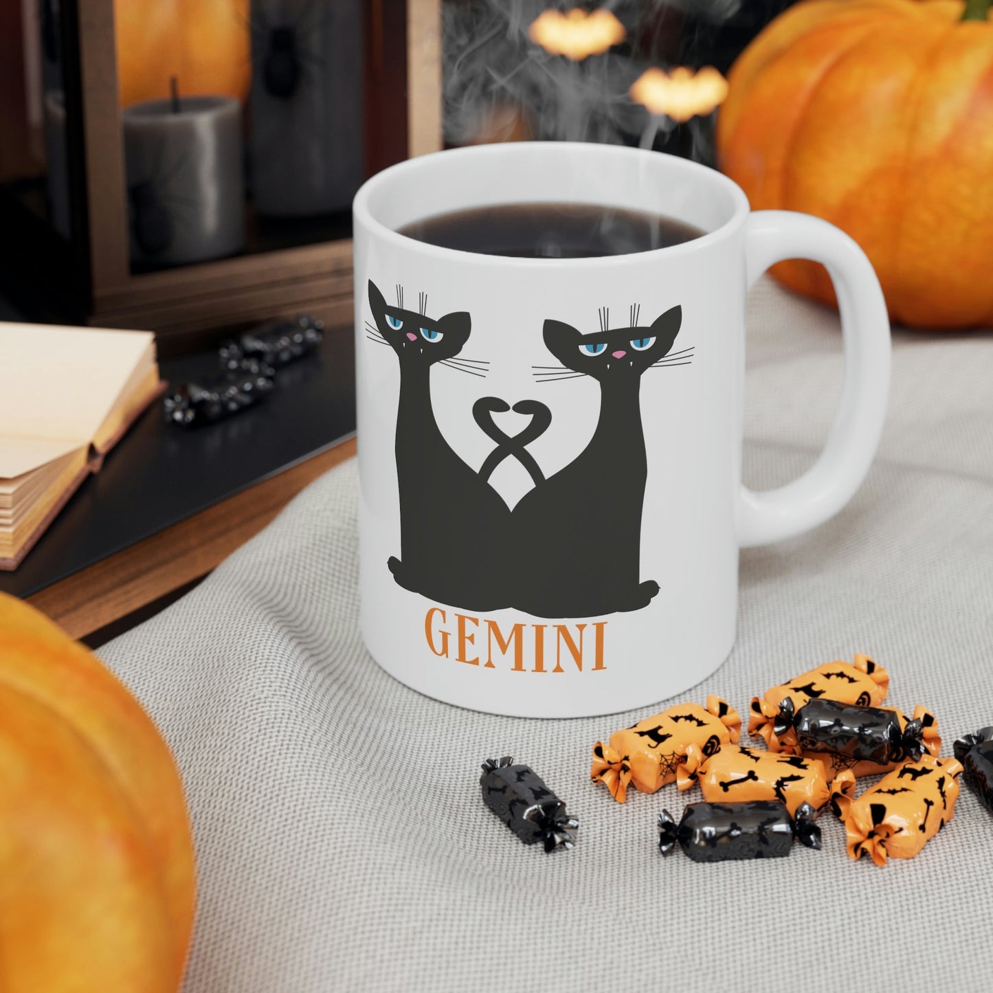 Gemini Cat Zodiac Sign Ceramic Mug 11oz Ichaku [Perfect Gifts Selection]