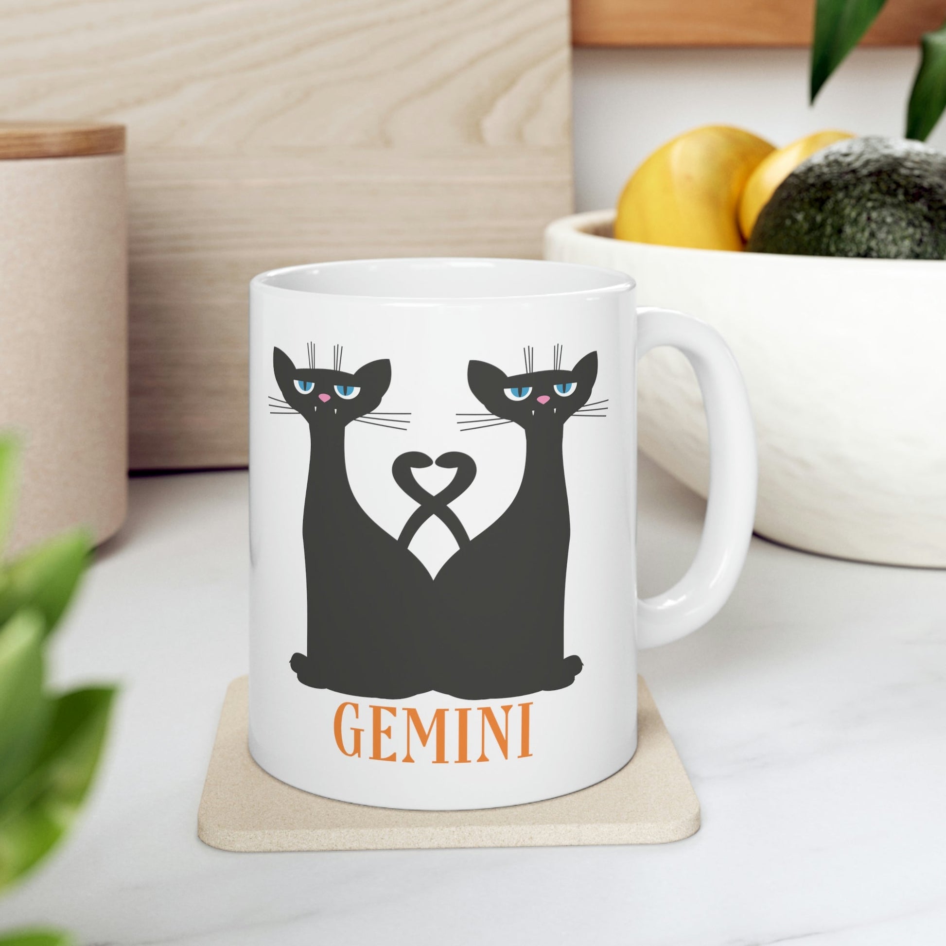 Gemini Cat Zodiac Sign Ceramic Mug 11oz Ichaku [Perfect Gifts Selection]