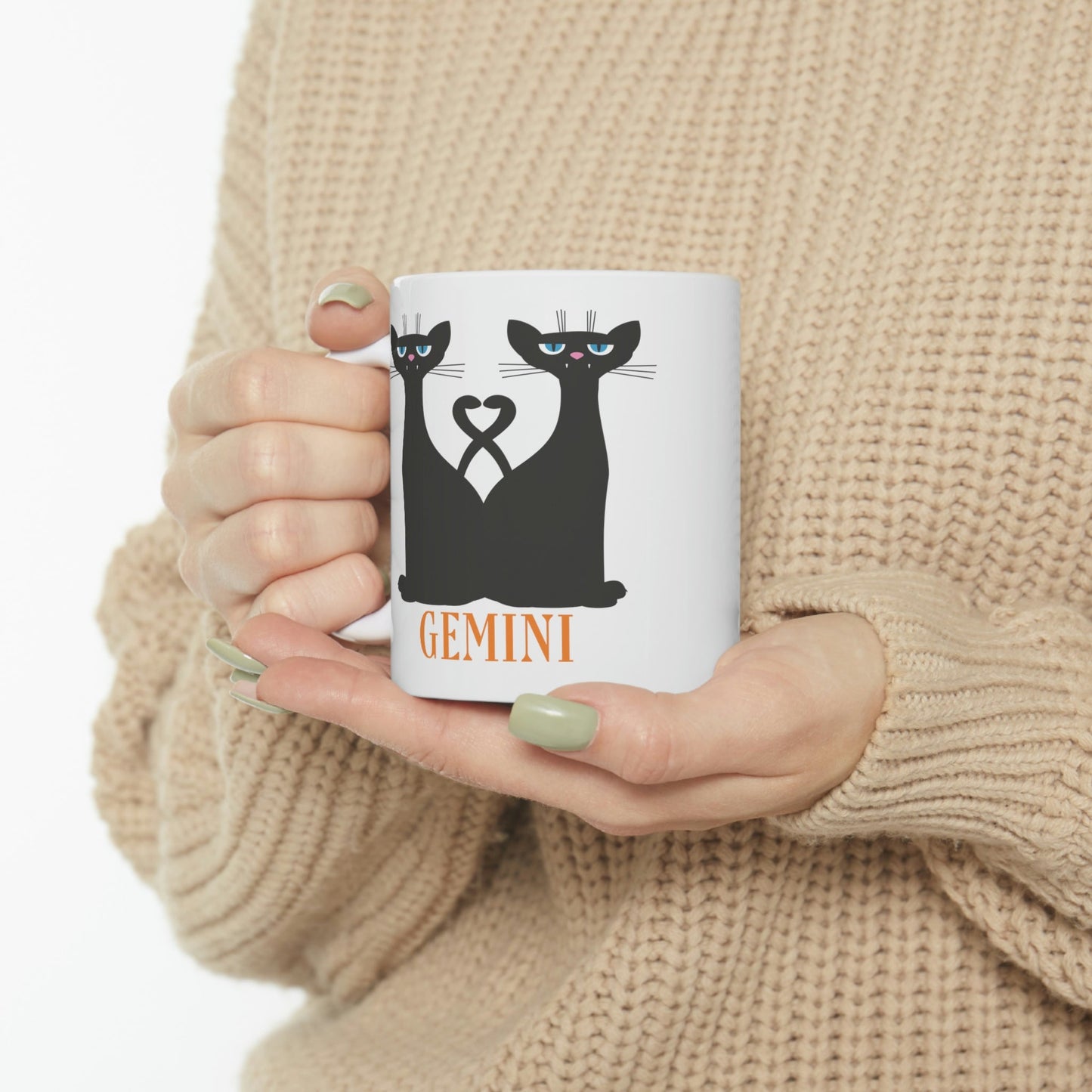 Gemini Cat Zodiac Sign Ceramic Mug 11oz Ichaku [Perfect Gifts Selection]