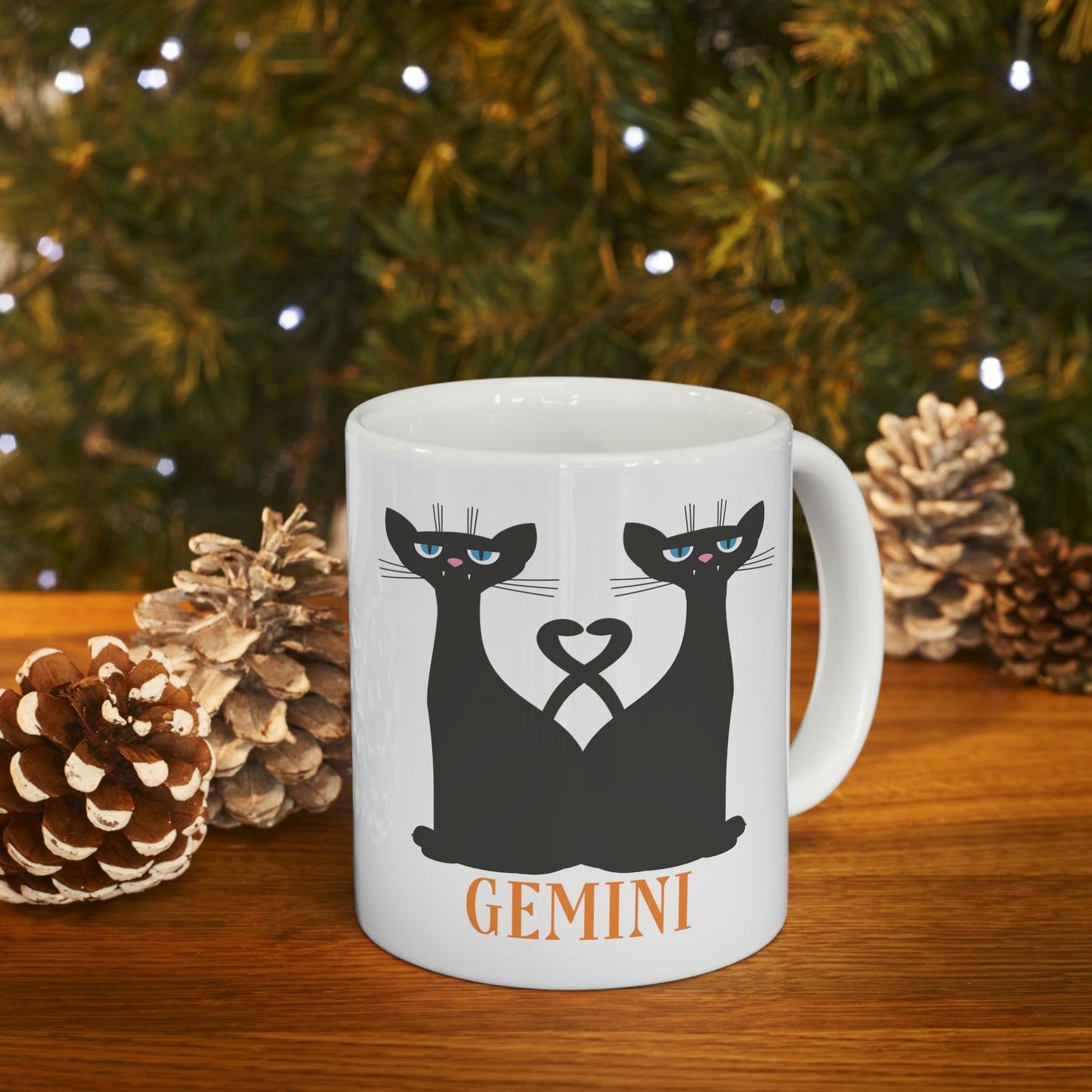 Gemini Cat Zodiac Sign Ceramic Mug 11oz Ichaku [Perfect Gifts Selection]