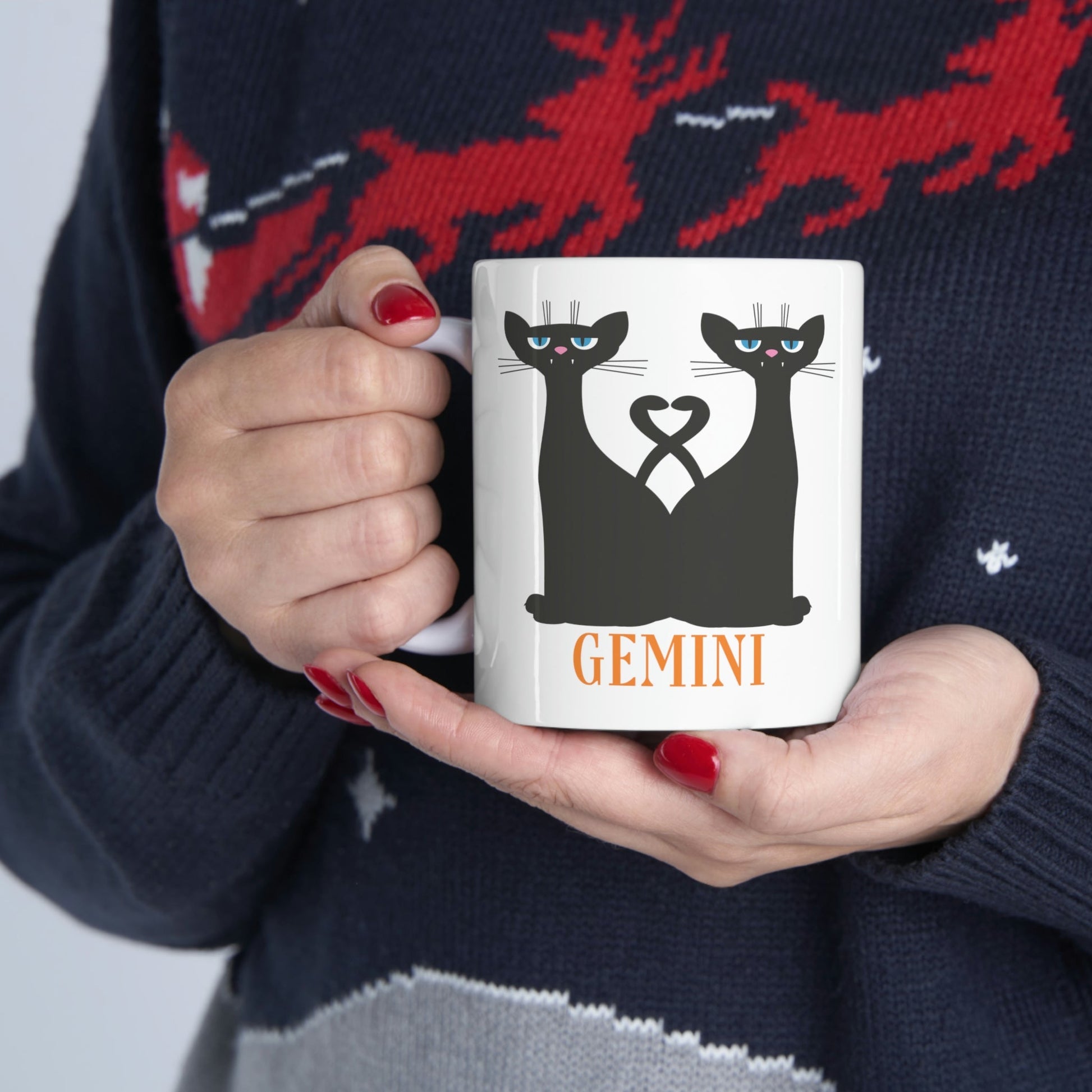 Gemini Cat Zodiac Sign Ceramic Mug 11oz Ichaku [Perfect Gifts Selection]