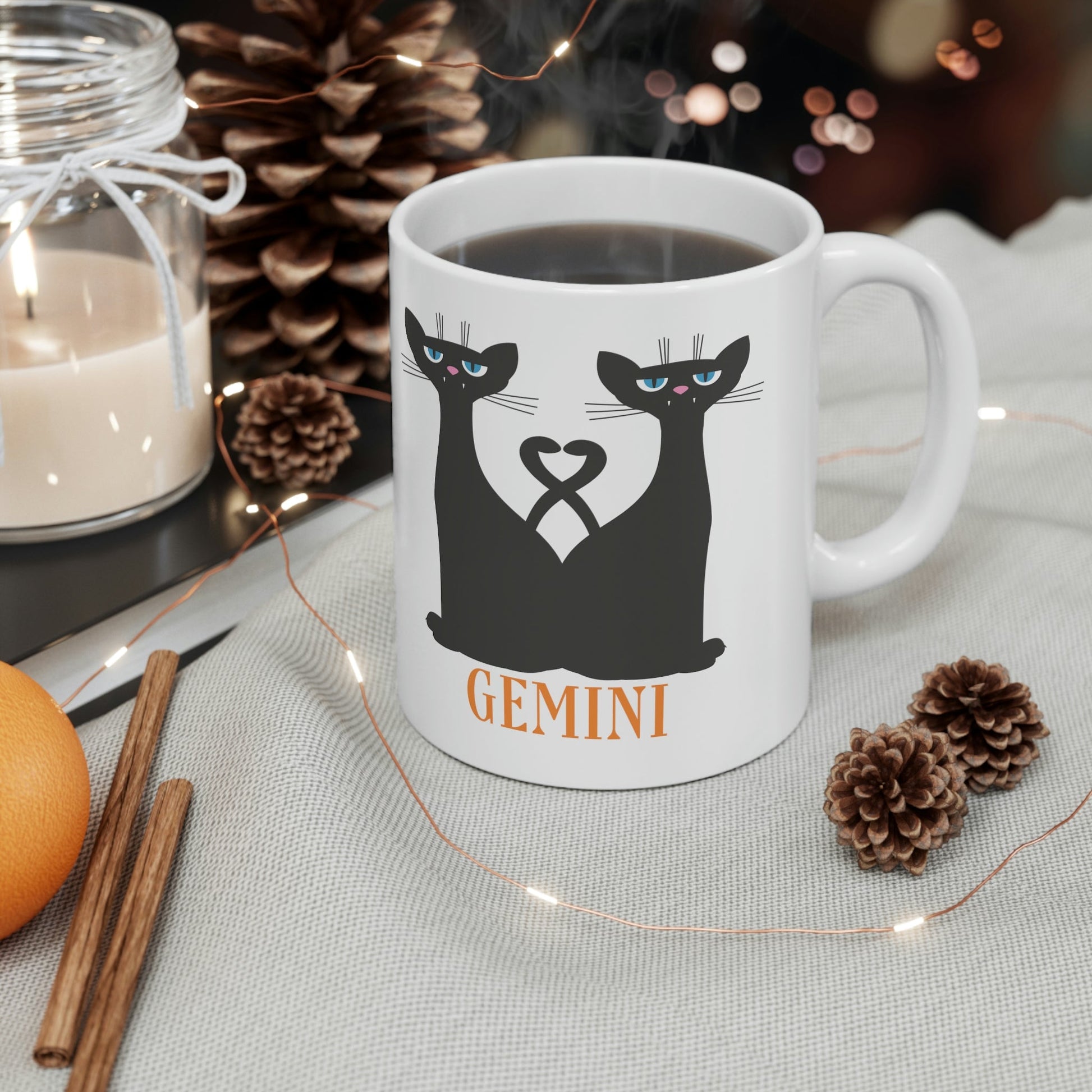 Gemini Cat Zodiac Sign Ceramic Mug 11oz Ichaku [Perfect Gifts Selection]