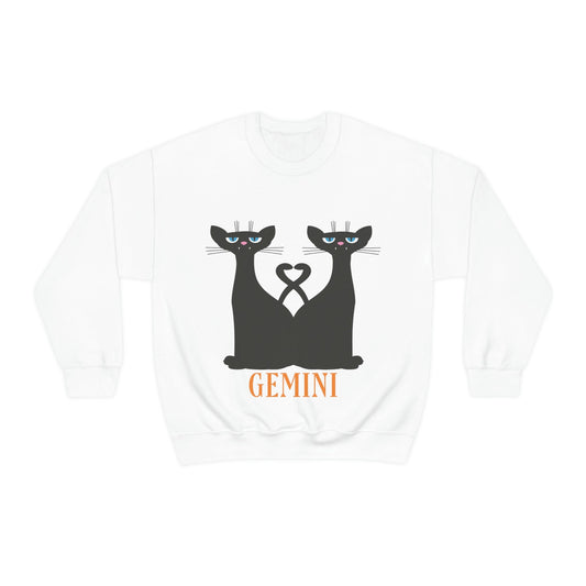 Gemini Cat Zodiac Sign Cute Funny Unisex Heavy Blend™ Crewneck Sweatshirt Ichaku [Perfect Gifts Selection]