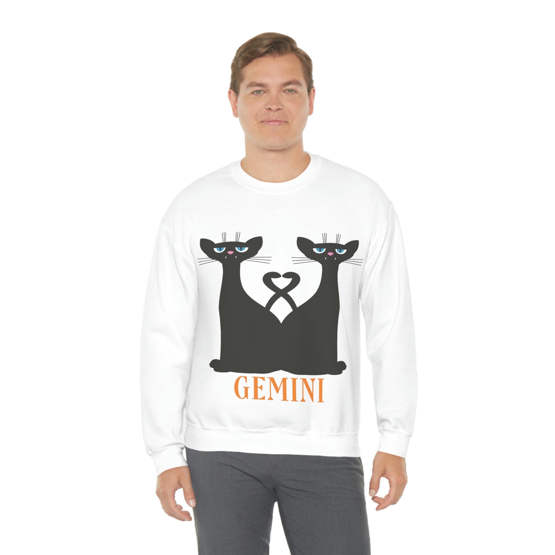 Gemini Cat Zodiac Sign Unisex Heavy Blend™ Crewneck Sweatshirt Ichaku [Perfect Gifts Selection]