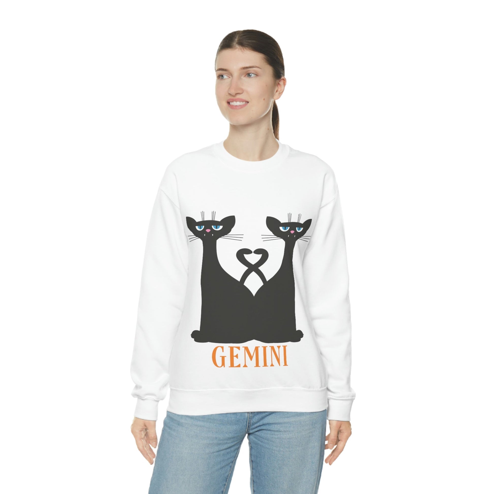 Gemini Cat Zodiac Sign Unisex Heavy Blend™ Crewneck Sweatshirt Ichaku [Perfect Gifts Selection]