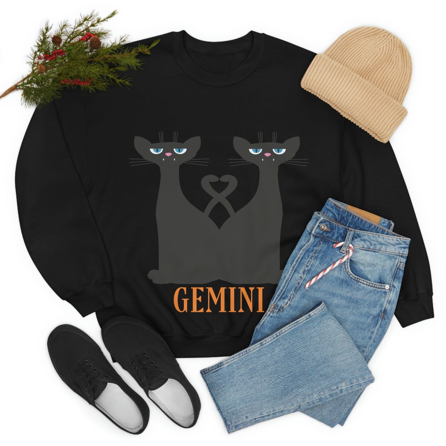 Gemini Cat Zodiac Sign Unisex Heavy Blend™ Crewneck Sweatshirt Ichaku [Perfect Gifts Selection]