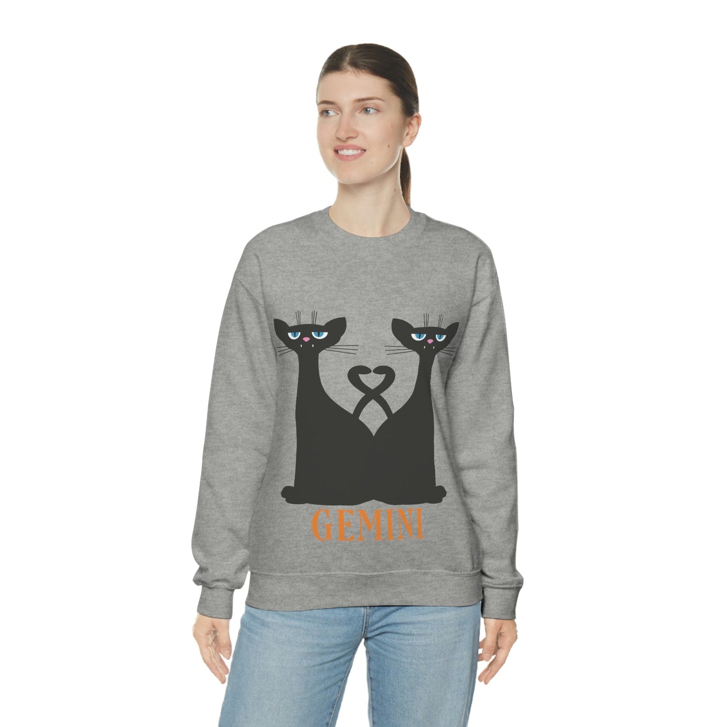 Gemini Cat Zodiac Sign Unisex Heavy Blend™ Crewneck Sweatshirt Ichaku [Perfect Gifts Selection]