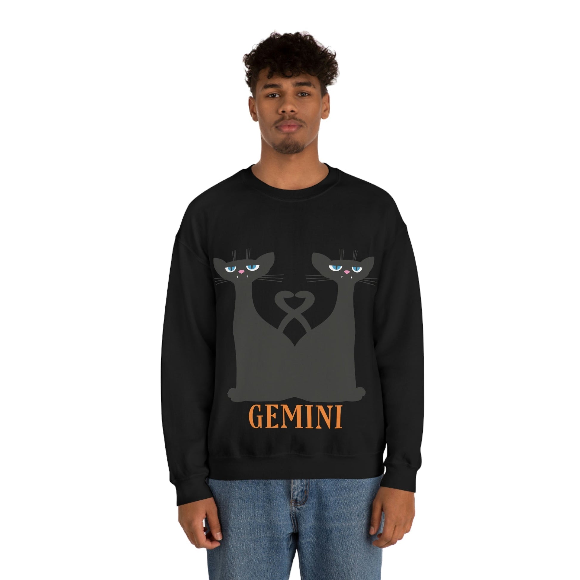 Gemini Cat Zodiac Sign Unisex Heavy Blend™ Crewneck Sweatshirt Ichaku [Perfect Gifts Selection]