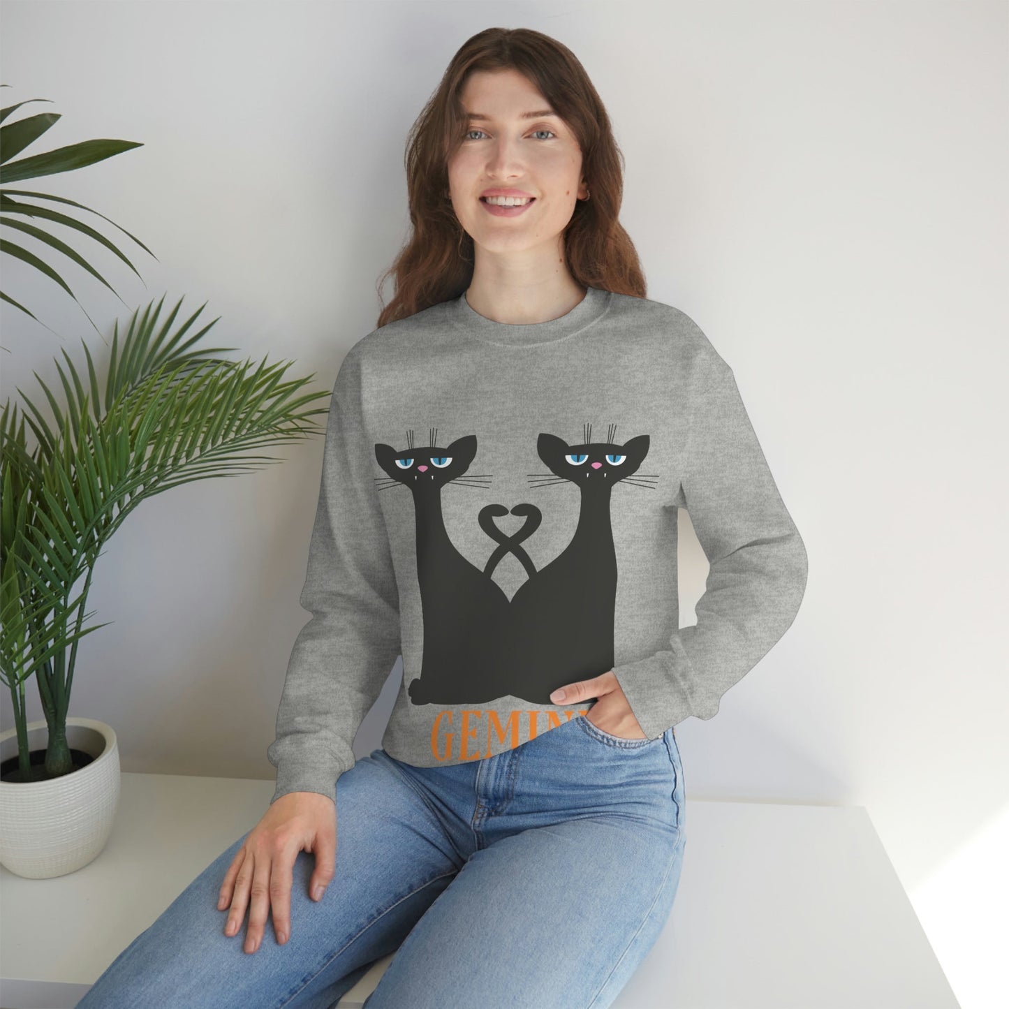 Gemini Cat Zodiac Sign Unisex Heavy Blend™ Crewneck Sweatshirt Ichaku [Perfect Gifts Selection]