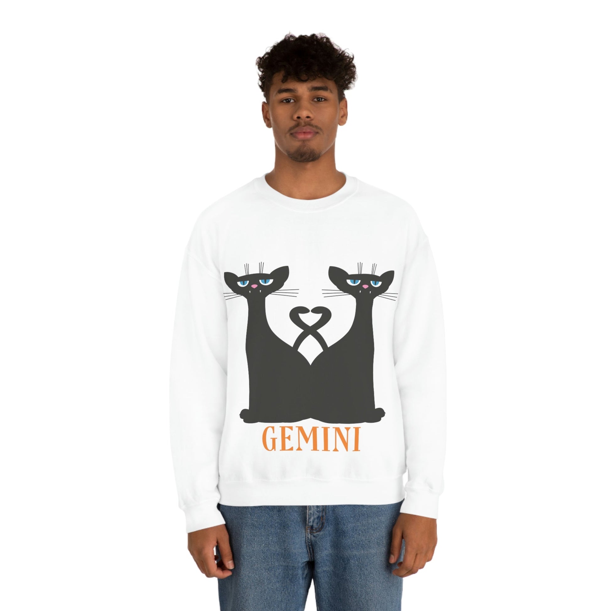 Gemini Cat Zodiac Sign Unisex Heavy Blend™ Crewneck Sweatshirt Ichaku [Perfect Gifts Selection]