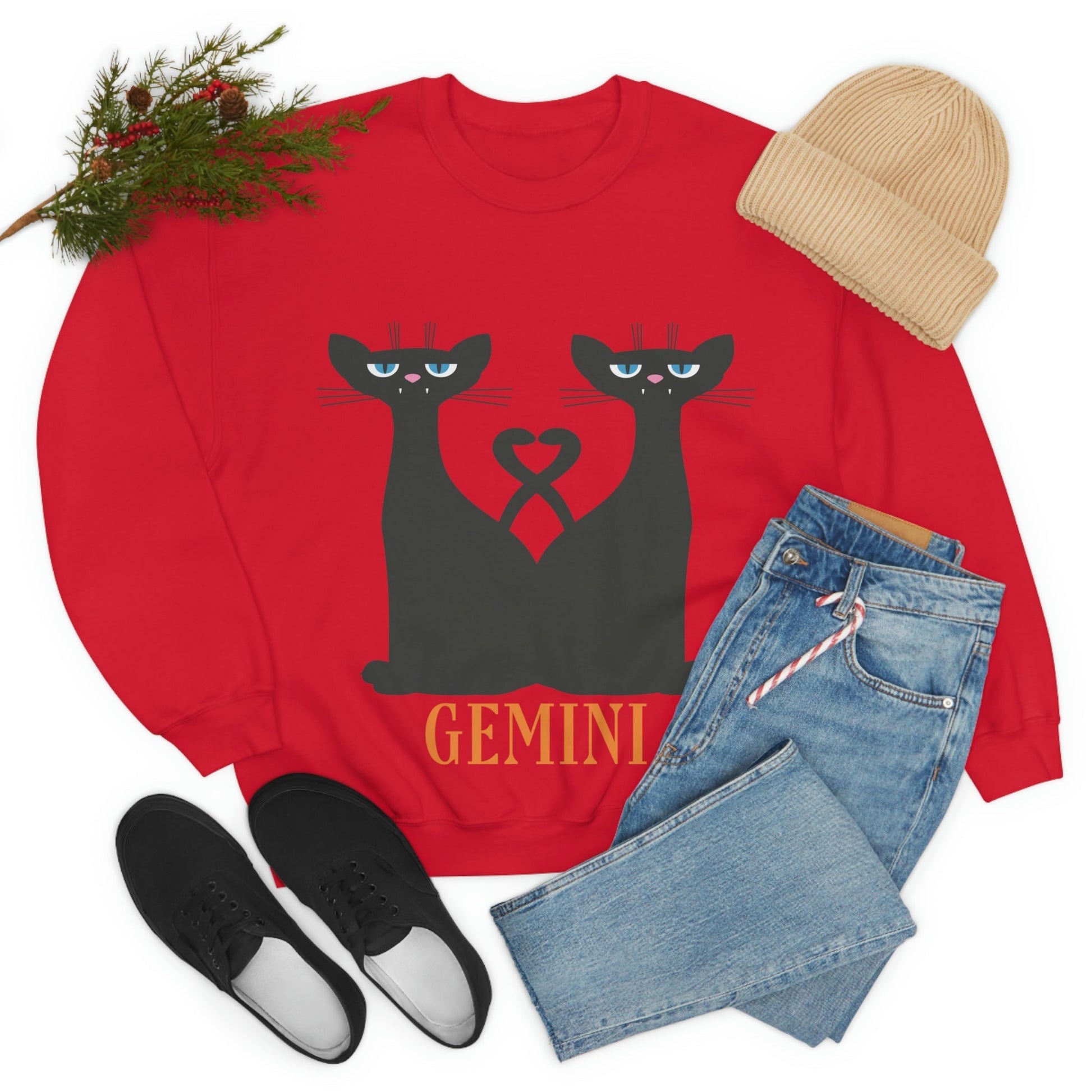 Gemini Cat Zodiac Sign Unisex Heavy Blend™ Crewneck Sweatshirt Ichaku [Perfect Gifts Selection]