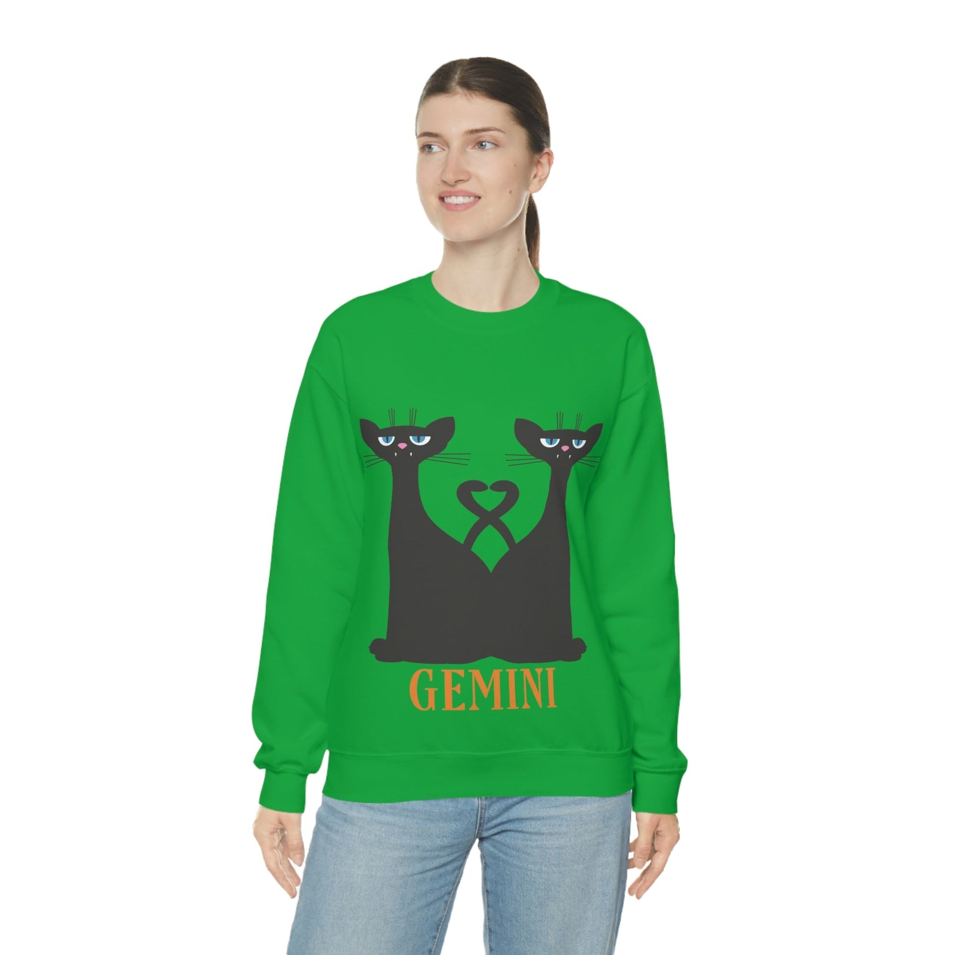 Gemini Cat Zodiac Sign Unisex Heavy Blend™ Crewneck Sweatshirt Ichaku [Perfect Gifts Selection]