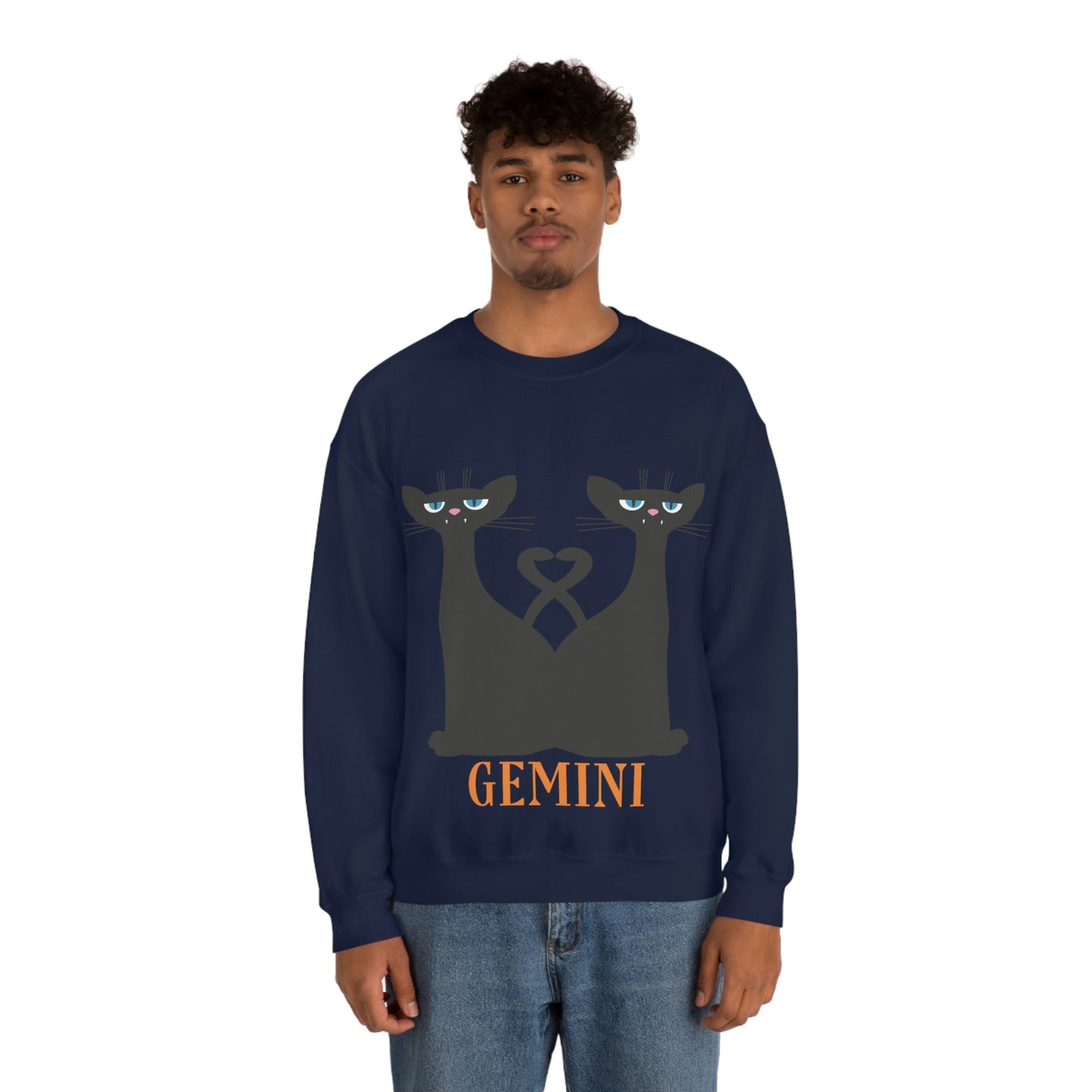 Gemini Cat Zodiac Sign Unisex Heavy Blend™ Crewneck Sweatshirt Ichaku [Perfect Gifts Selection]